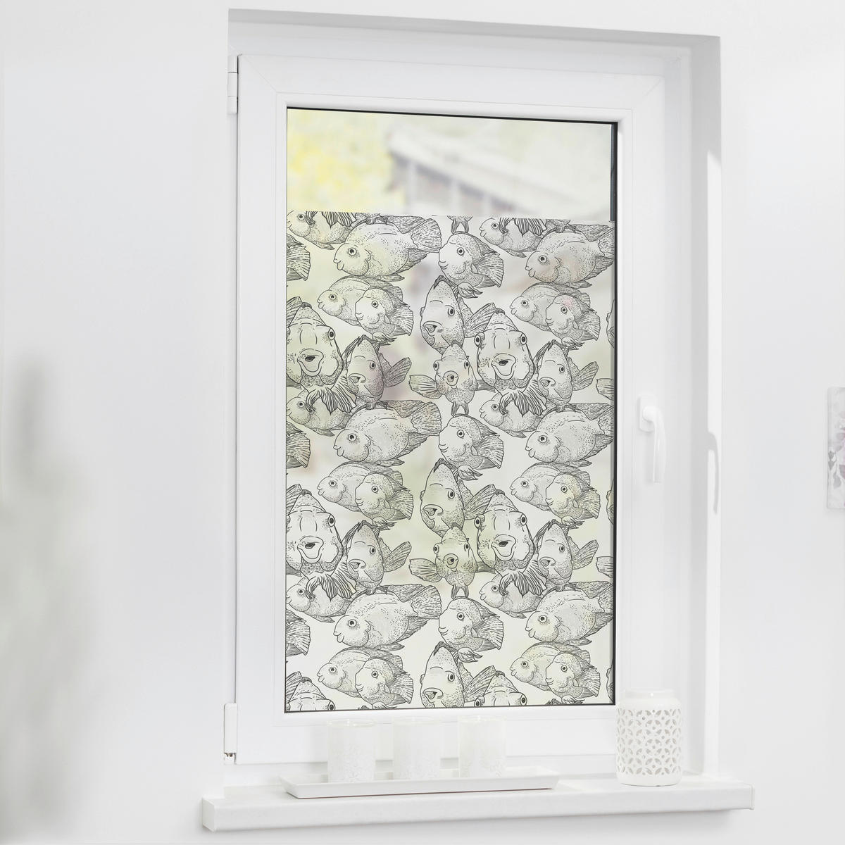 LICHTBLICK Fensterfolie Fische Fische Fische weiß B/L: ca. 50x50 cm Fische - weiß (50,00/50,00cm) - LICHTBLICK