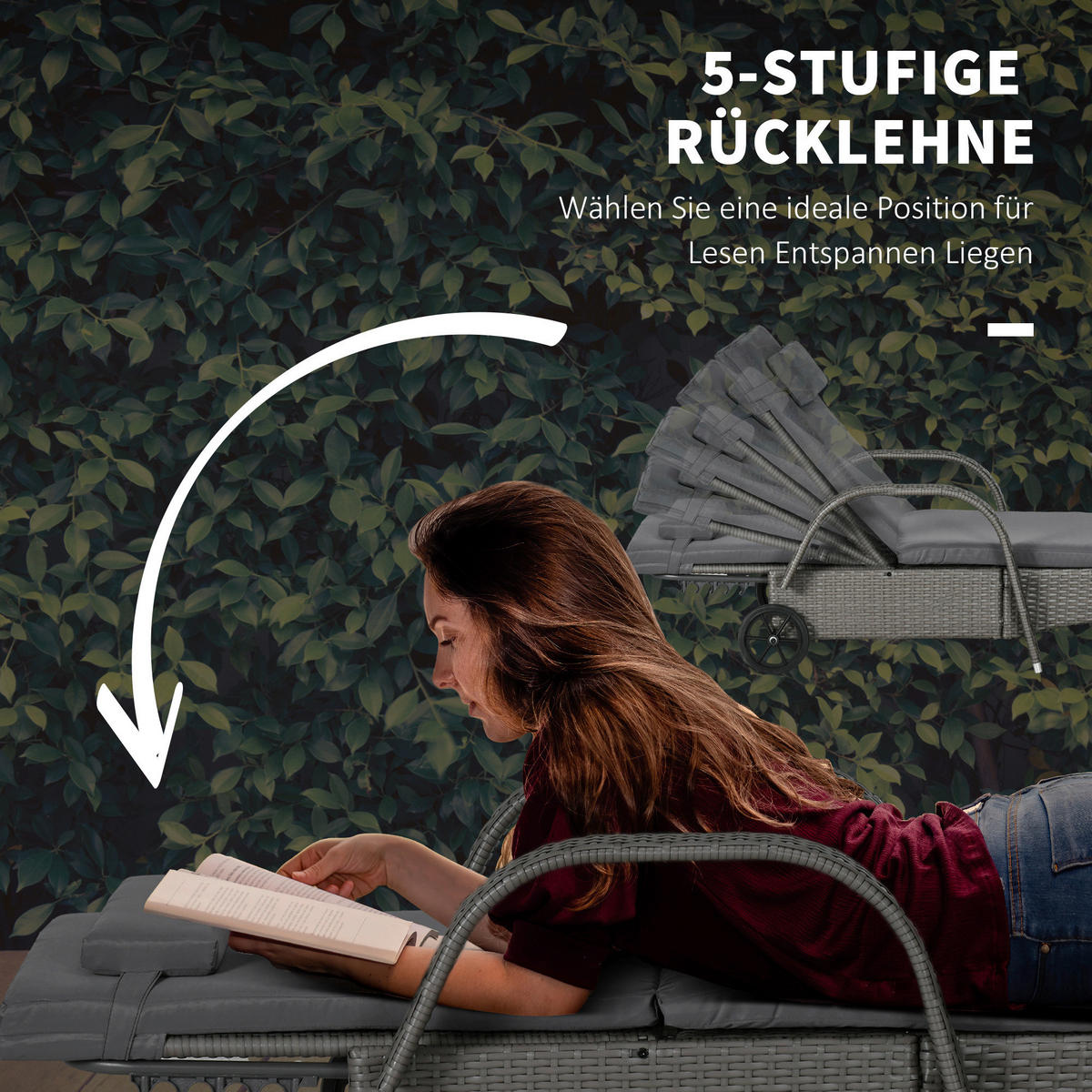 Outsunny Gartenliege 2er Set dunkelgrau Glas B/H/L: ca. 73x103x200 cm Gartenliege 2er Set - dunkelgrau/grau (200,00/73,00/103,00cm) - Outsunny