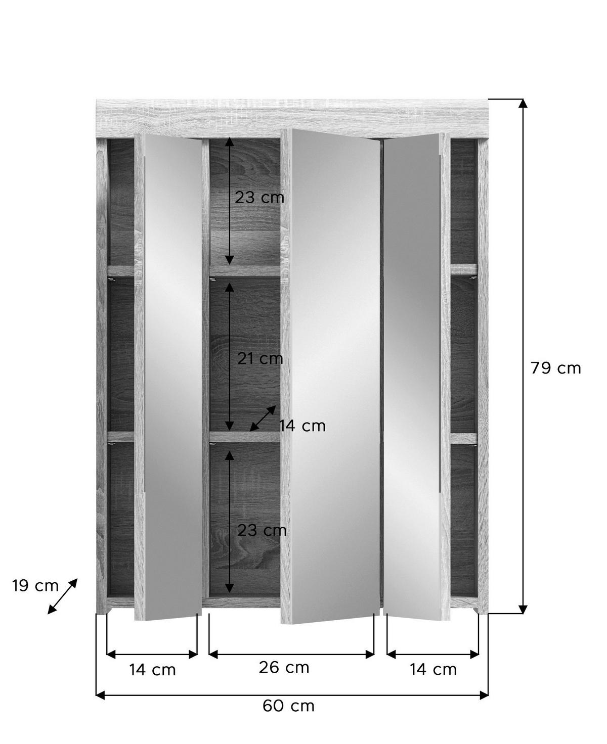 Badhängeschrank LAMBADA Eiche Sonoma hell Nachbildung Spiegel B/H/T: ca. 60x79x18 cm LAMBADA - Eiche (60,00/79,00/18,00cm) - xonox.home