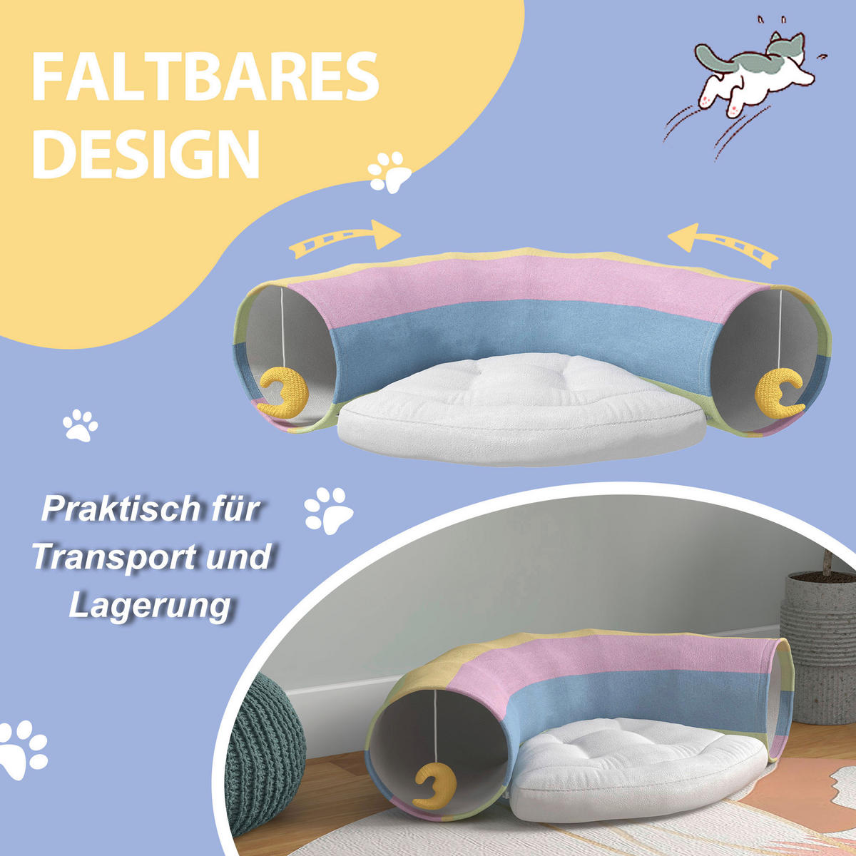 PawHut Katzen-Zubehör bunt Polypropylen B/H/L: ca. 65x105x28 cm Katzentunnel - bunt (28,00/65,00/105,00cm) - PawHut