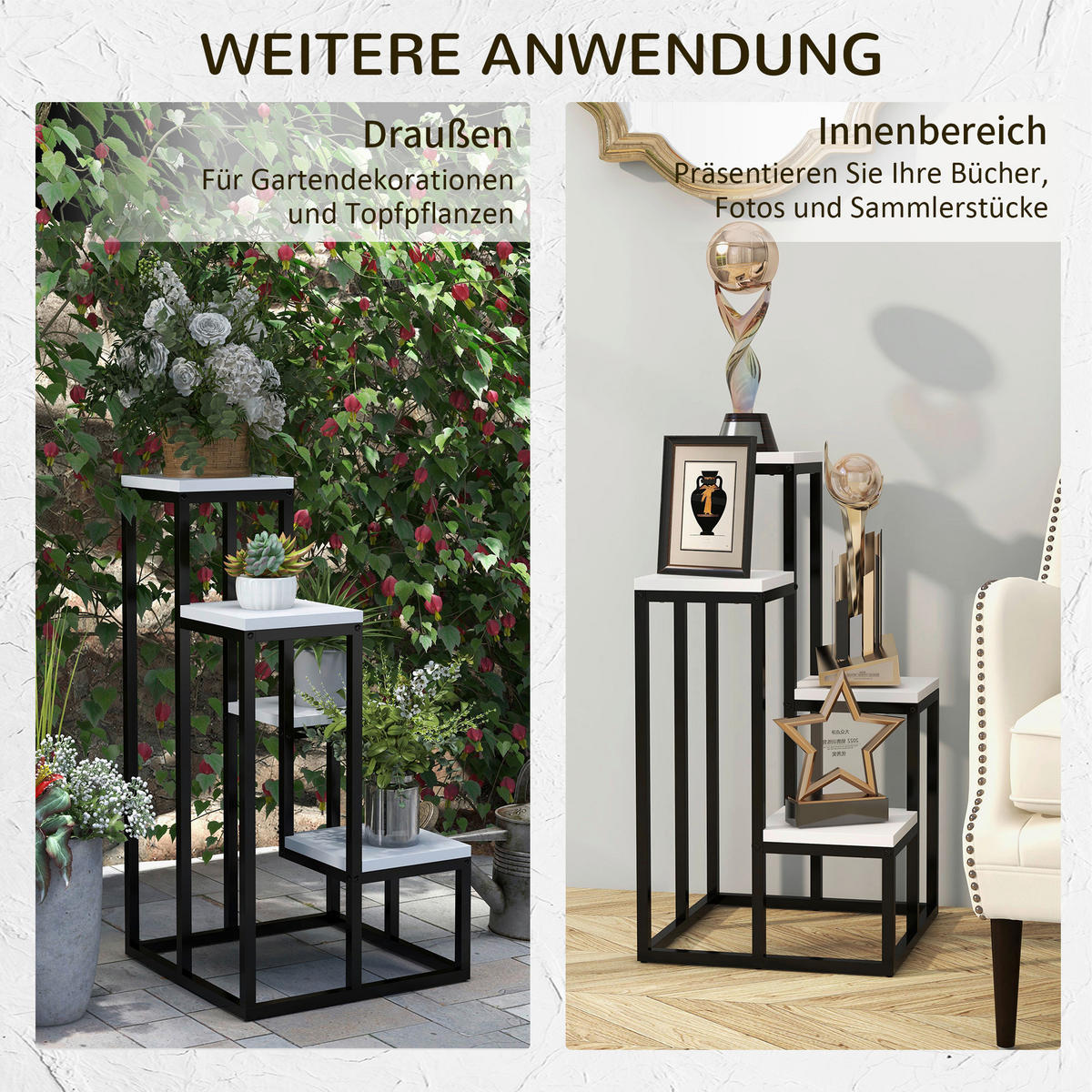 Outsunny Pflanzenständer weiß Holz B/H/L: ca. 34x70x34 cm Pflanzenständer - weiß/schwarz (34,00/34,00/70,00cm) - Outsunny