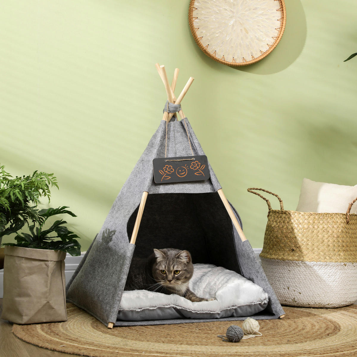 PawHut Haustierzelt m. weichem Kissen grau Polypropylen B/H/L: ca. 58x58x80 cm Haustierzelt - grau (80,00/58,00/58,00cm) - PawHut
