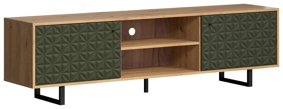 TV-Lowboard Sentra Eiche Artisan Nachbildung grün dunkel B/H/T: ca. 184x52x40 cm Sentra - Eiche/grün (184,00/52,00/40,00cm) - Trendteam