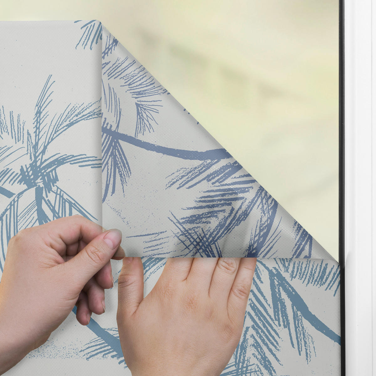LICHTBLICK Fensterfolie Blueprint Palms Floral Blueprint Palms blau B/L: ca. 100x180 cm Blueprint Palms - blau (100,00/180,00cm) - LICHTBLICK