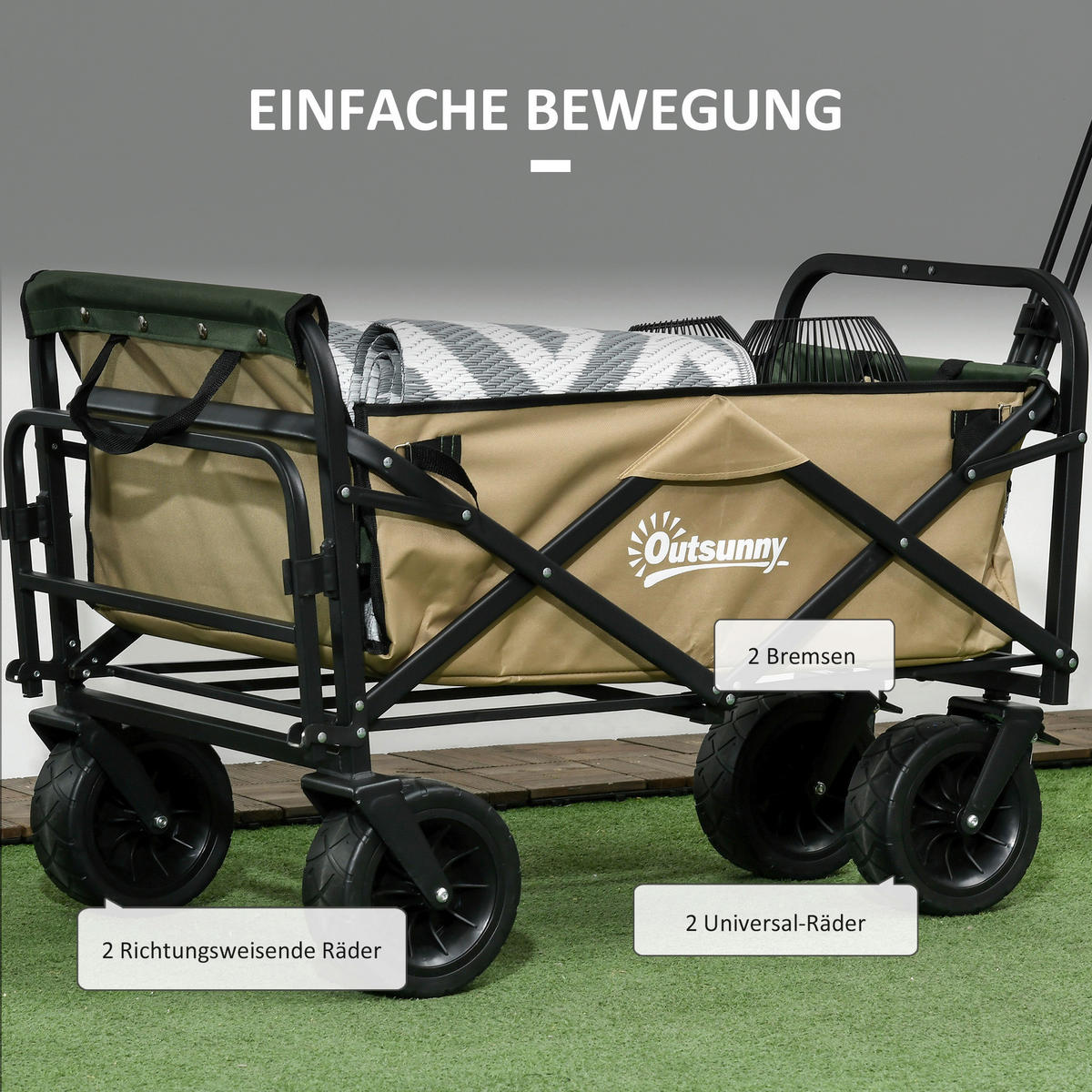 Outsunny Bollerwagen khaki B/H/L: ca. 57x94x100 cm Bollerwagen - khaki (100,00/57,00/94,00cm) - Outsunny