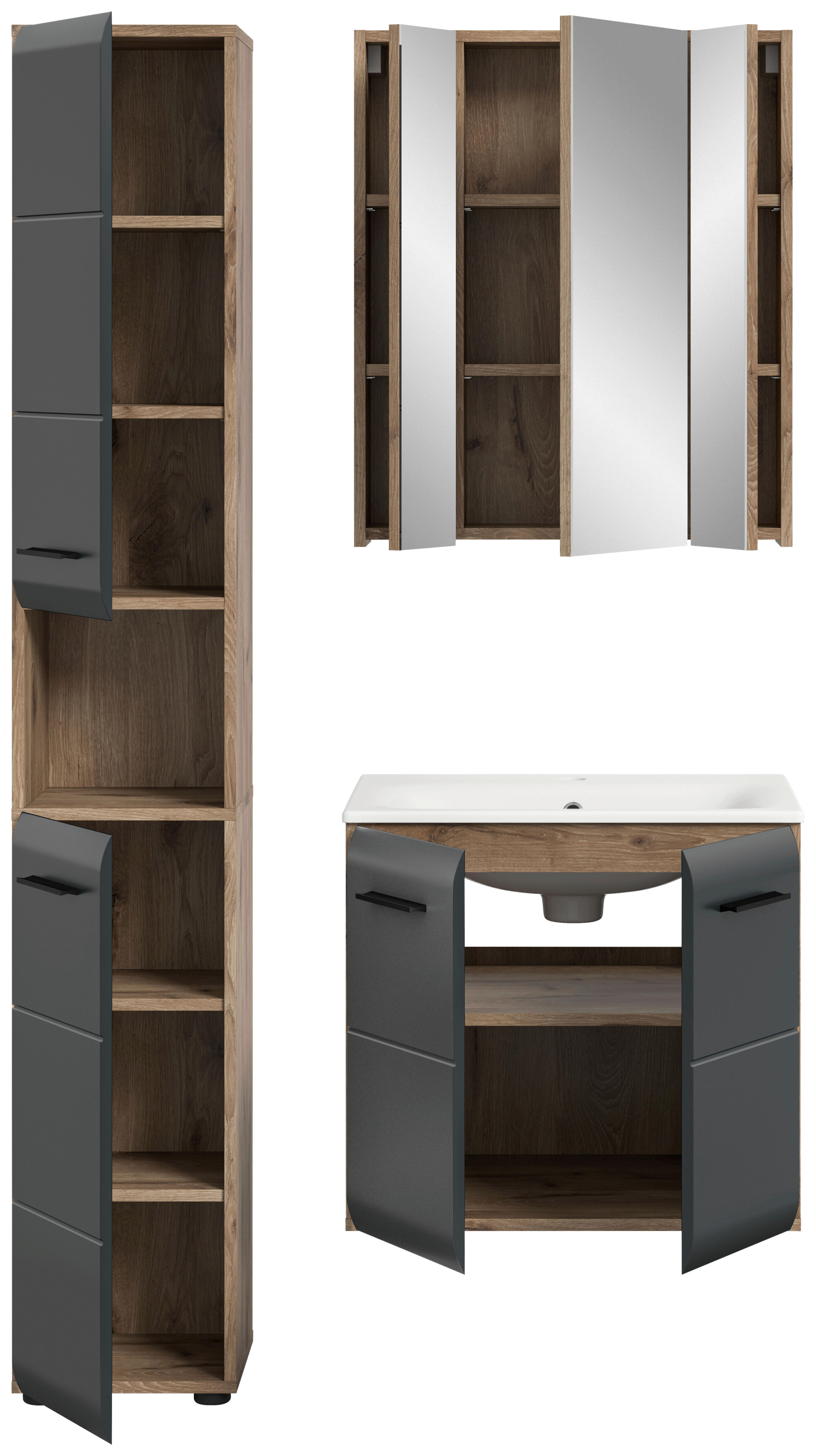 Badezimmer-Set Ice Nox Oak Nachbildung schwarz matt B/H/T: ca. 105x185x46 cm Ice - schwarz (105,00/185,00/46,00cm) - xonox.home