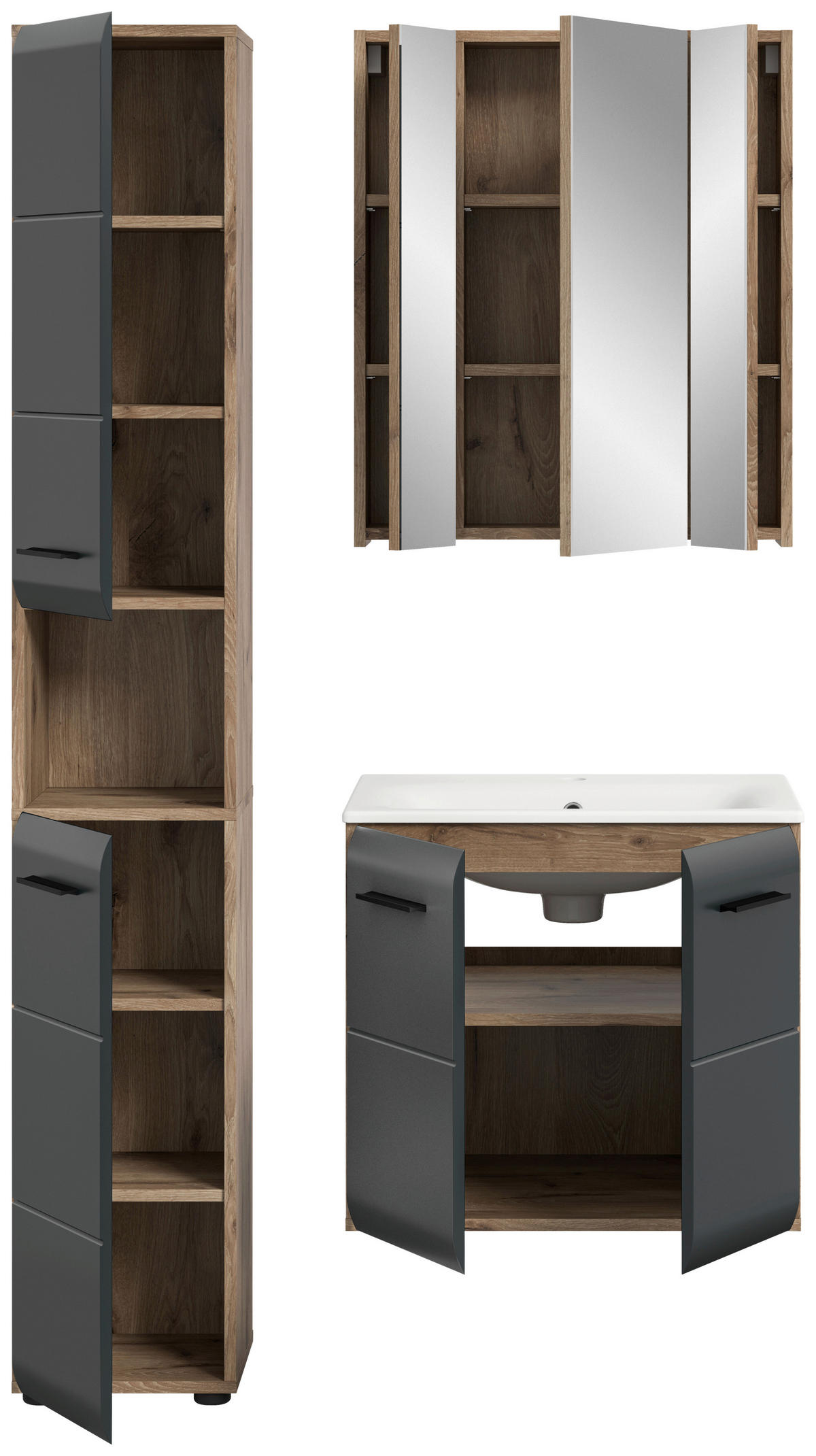 Badezimmer-Set Ice Nox Oak Nachbildung schwarz matt B/H/T: ca. 105x185x46 cm Ice - schwarz (105,00/185,00/46,00cm) - xonox.home