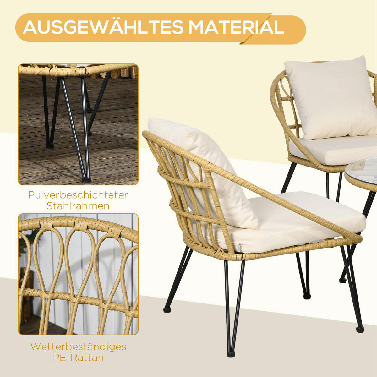 Outsunny Gartensitzgruppe 5tlg. beige Stahl B/H/L: ca. 82x50x82 cm Gartensitzgruppe 5tlg. - beige (82,00/82,00/50,00cm) - Outsunny