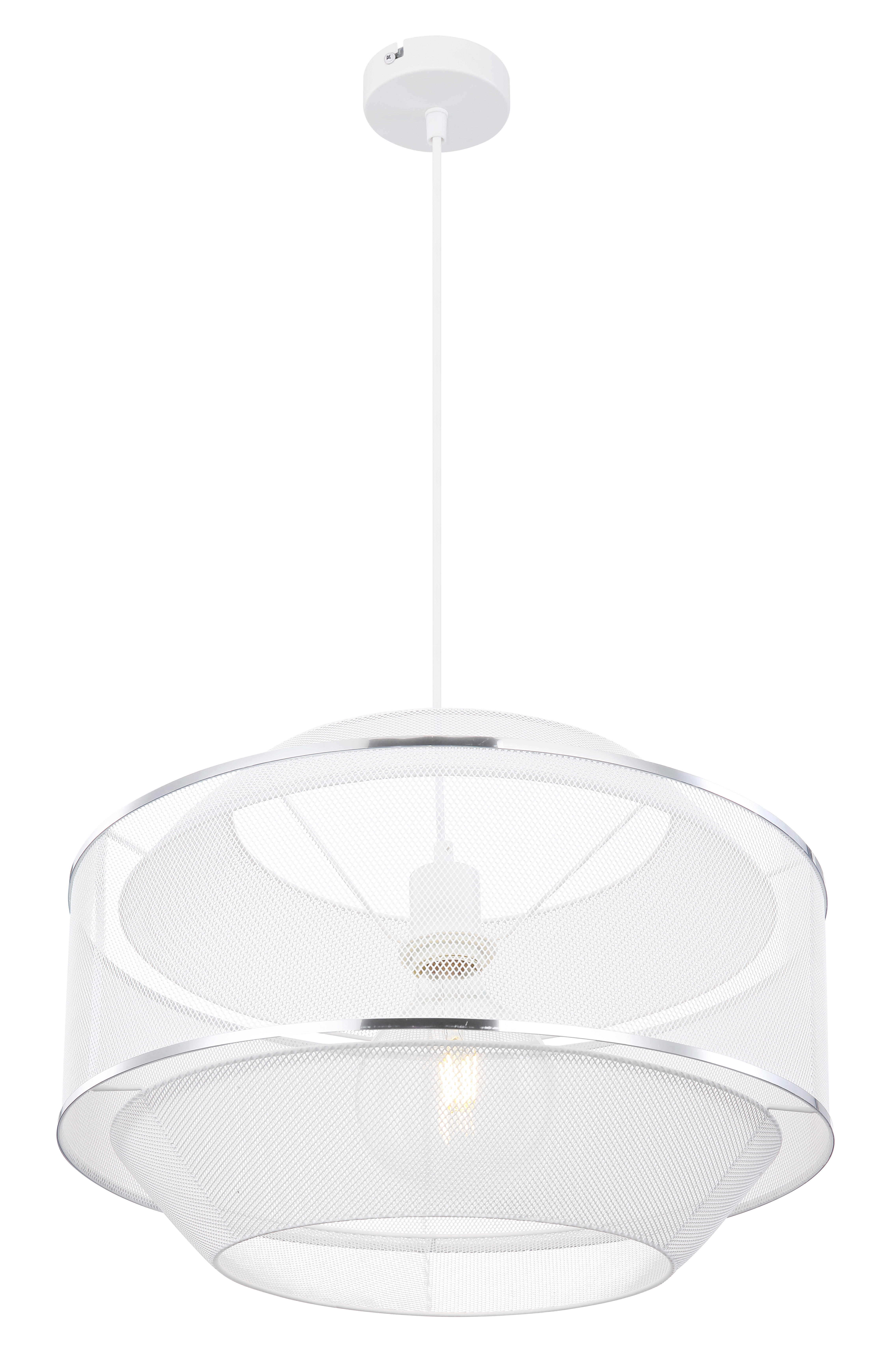 GLOBO Pendelleuchte Chrom weiß Metall H/D: ca. 150x45 cm E27 1 Brennstellen VIGATTO - weiß/Chrom (45,00/150,00cm) - GLOBO