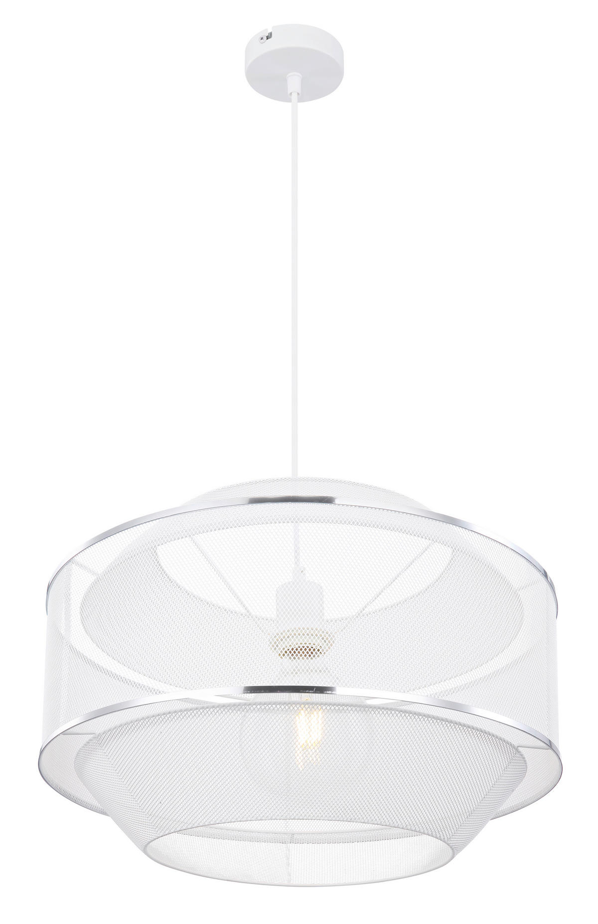 GLOBO Pendelleuchte Chrom weiß Metall H/D: ca. 150x45 cm E27 1 Brennstellen VIGATTO - weiß/Chrom (45,00/150,00cm) - GLOBO