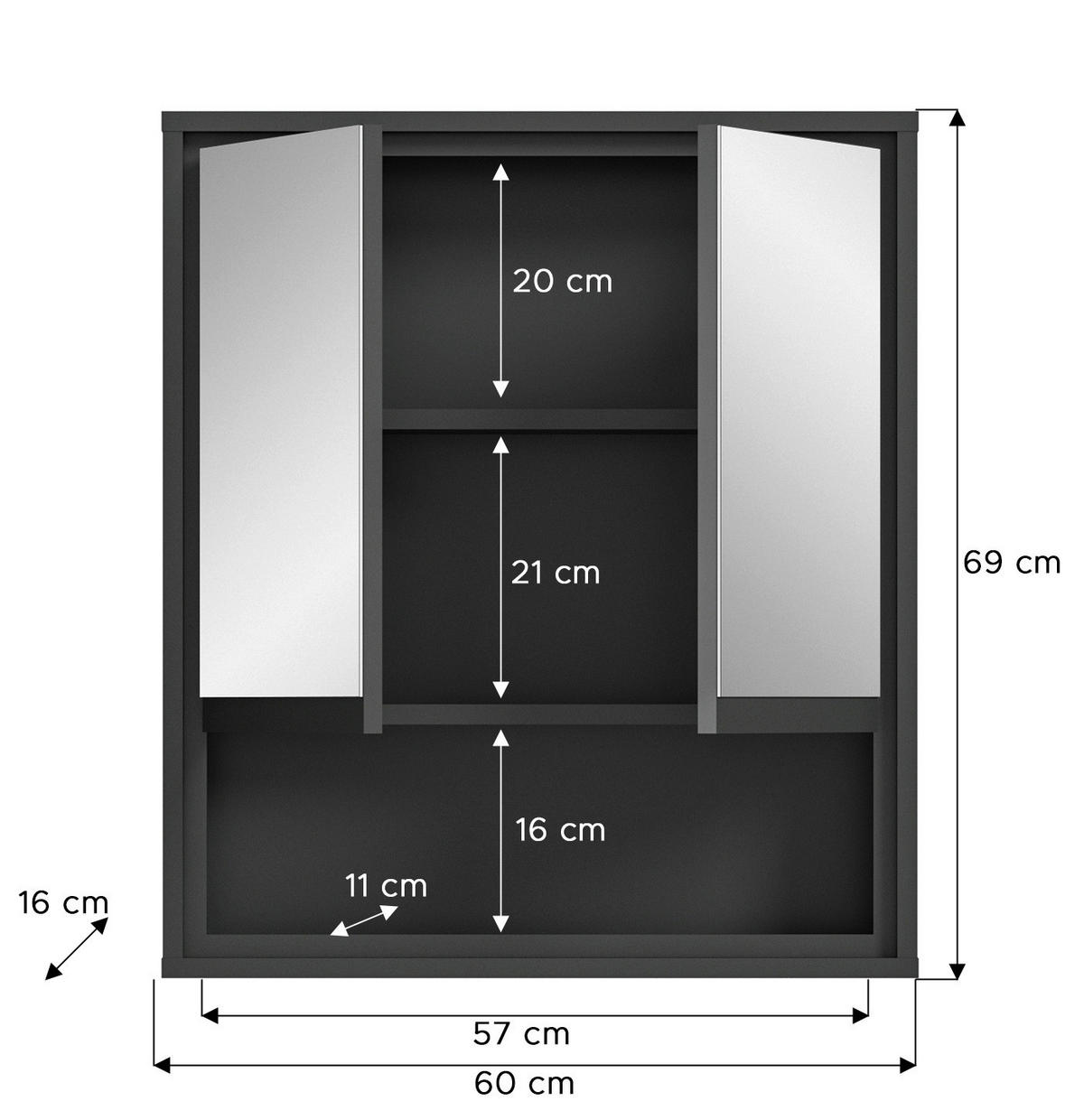 Spiegelschrank JARU anthrazit Nox Oak Nachbildung schwarz B/H/T: ca. 60x69x16 cm Spiegelschrank JARU anthrazit Nox Oak Nachbildung schwarz B/H/T: ca. 60x69x16 cm