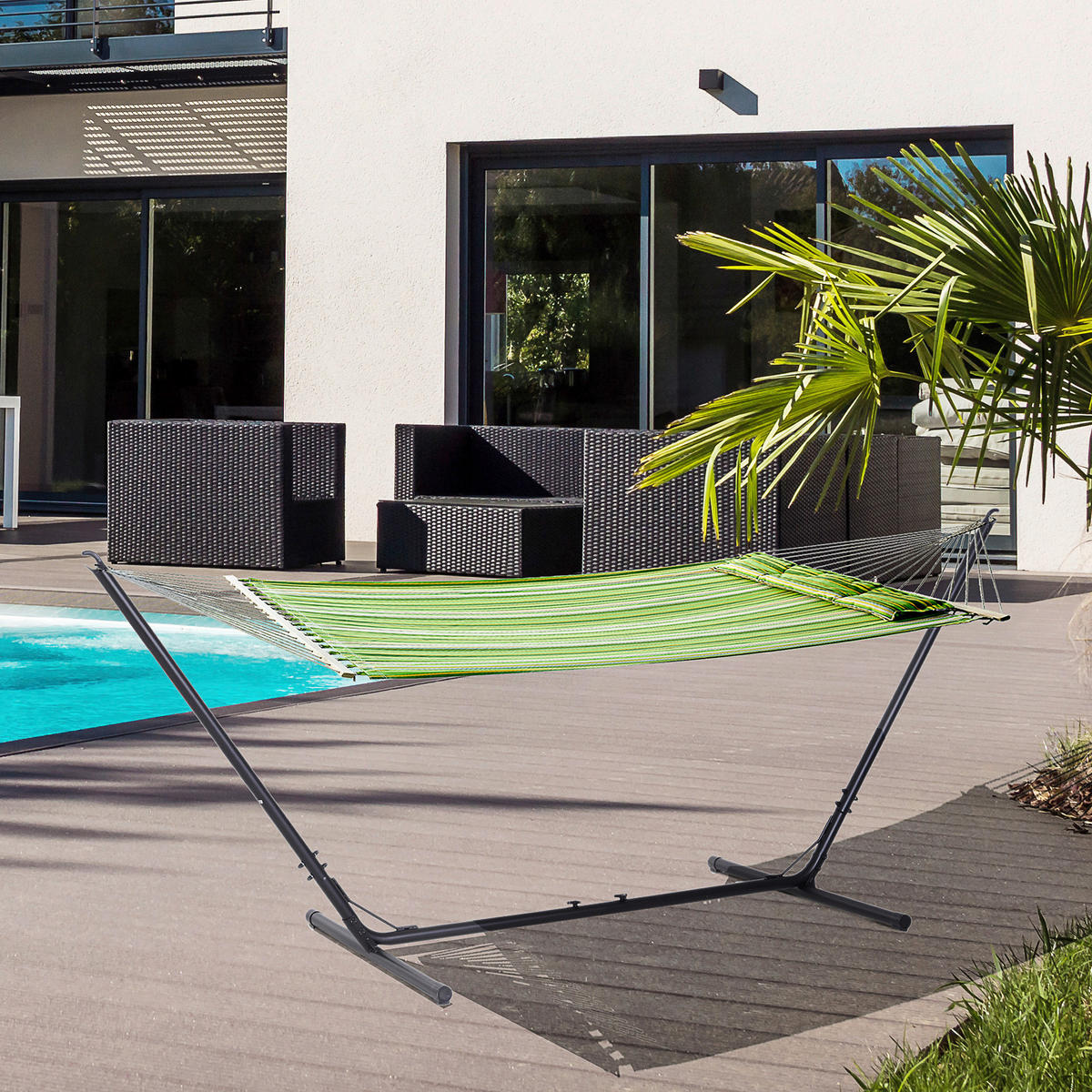 Outsunny Hängemattengestell schwarz Metall B/H/L: ca. 108x120x380 cm Hängemattengestell - schwarz (380,00/108,00/120,00cm) - Outsunny