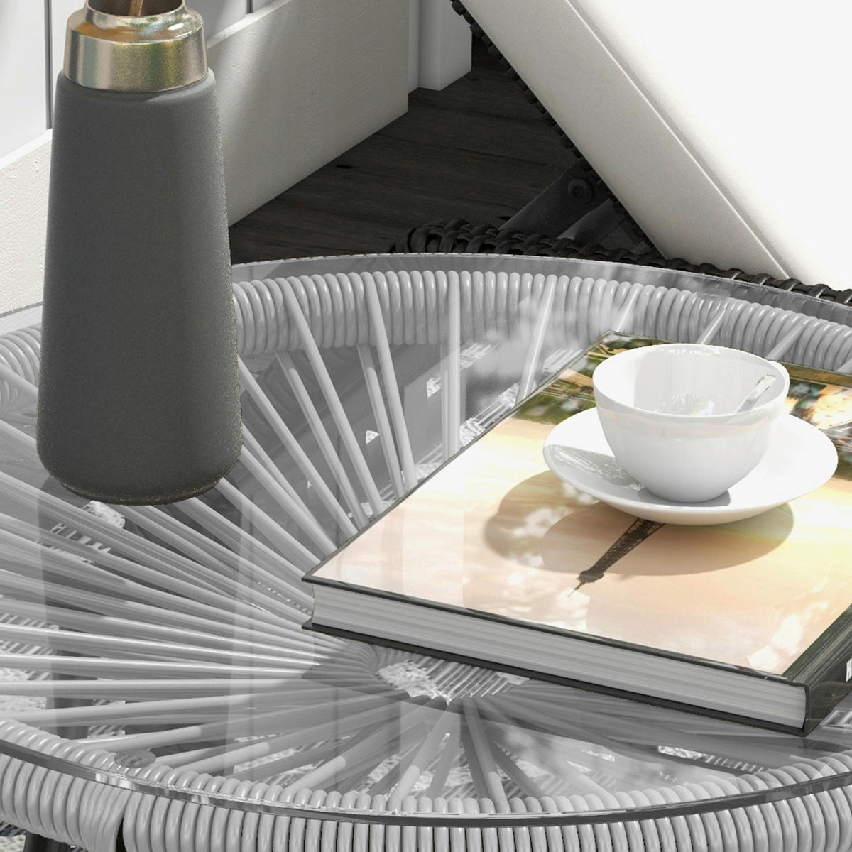 Outsunny Beistelltisch grau Polyrattan B/H/L: ca. 50x50x50 cm Rattan_Beistelltisch - grau (50,00/50,00/50,00cm) - Outsunny