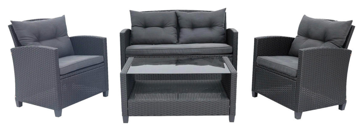 POCOline Gartensitzgruppe Mora grau Polyrattangeflecht Mora - schwarz/grau - POCOline