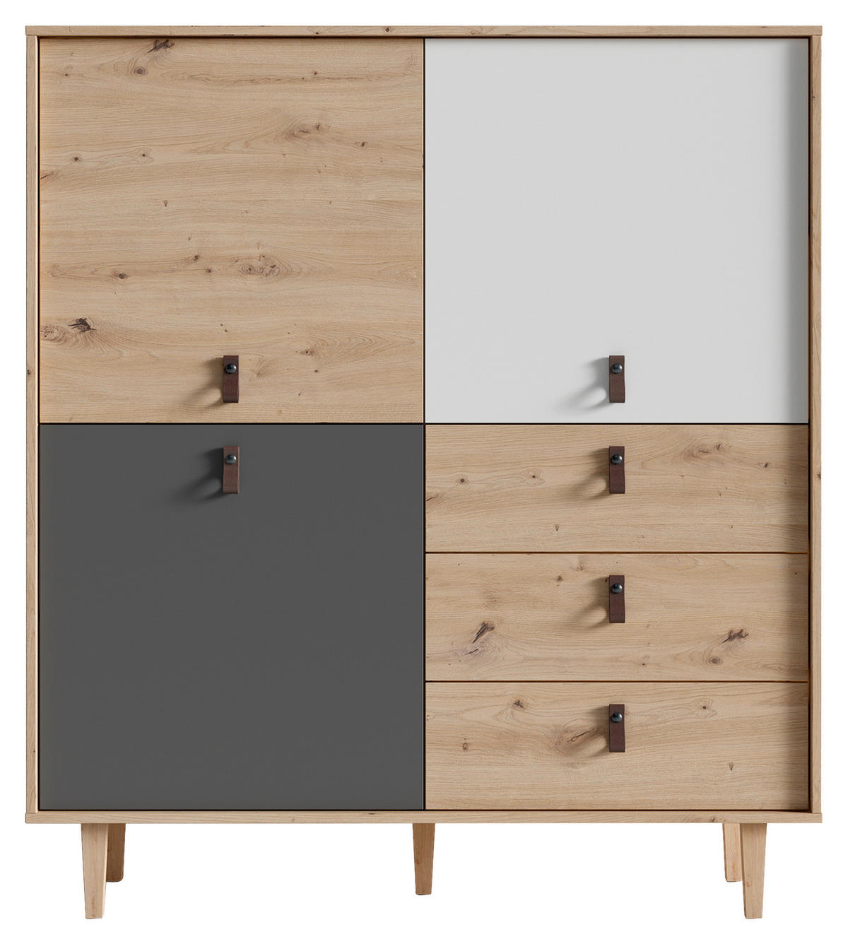 Highboard BILL Eiche Artisan Nachbildung weiß anthrazit dunkelbraun natur B/H/T: ca. 120x135x36,5 cm BILL - Eiche/dunkelbraun (120,00/135,00/36,50cm) - byLIVING