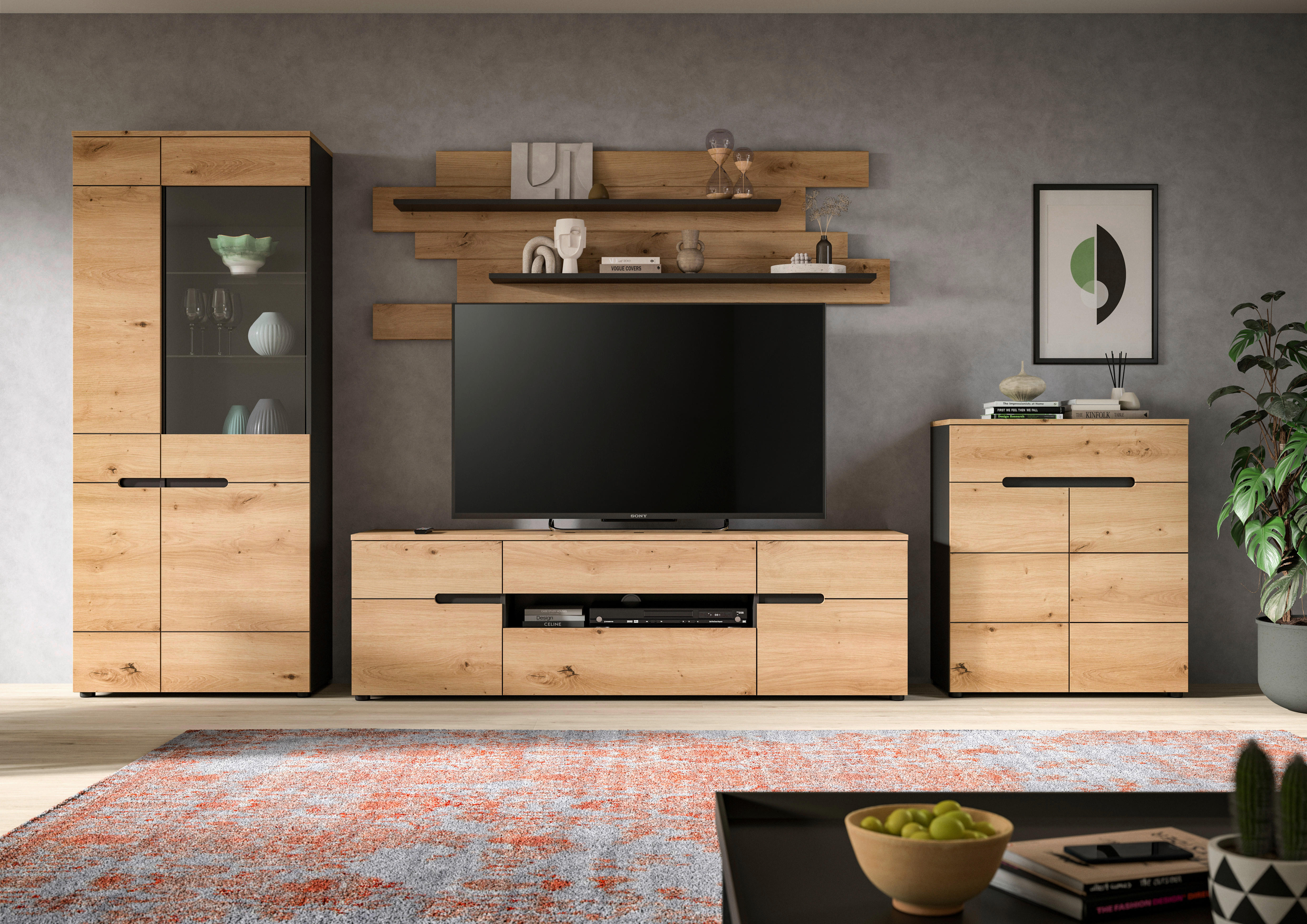 Wohnwand Canu basaltgrau Nachbildung Artisan Oak Nachbildung B/H/T: ca. 375x190x44 cm Canu - basaltgrau (375,00/190,00/44,00cm) - xonox.home