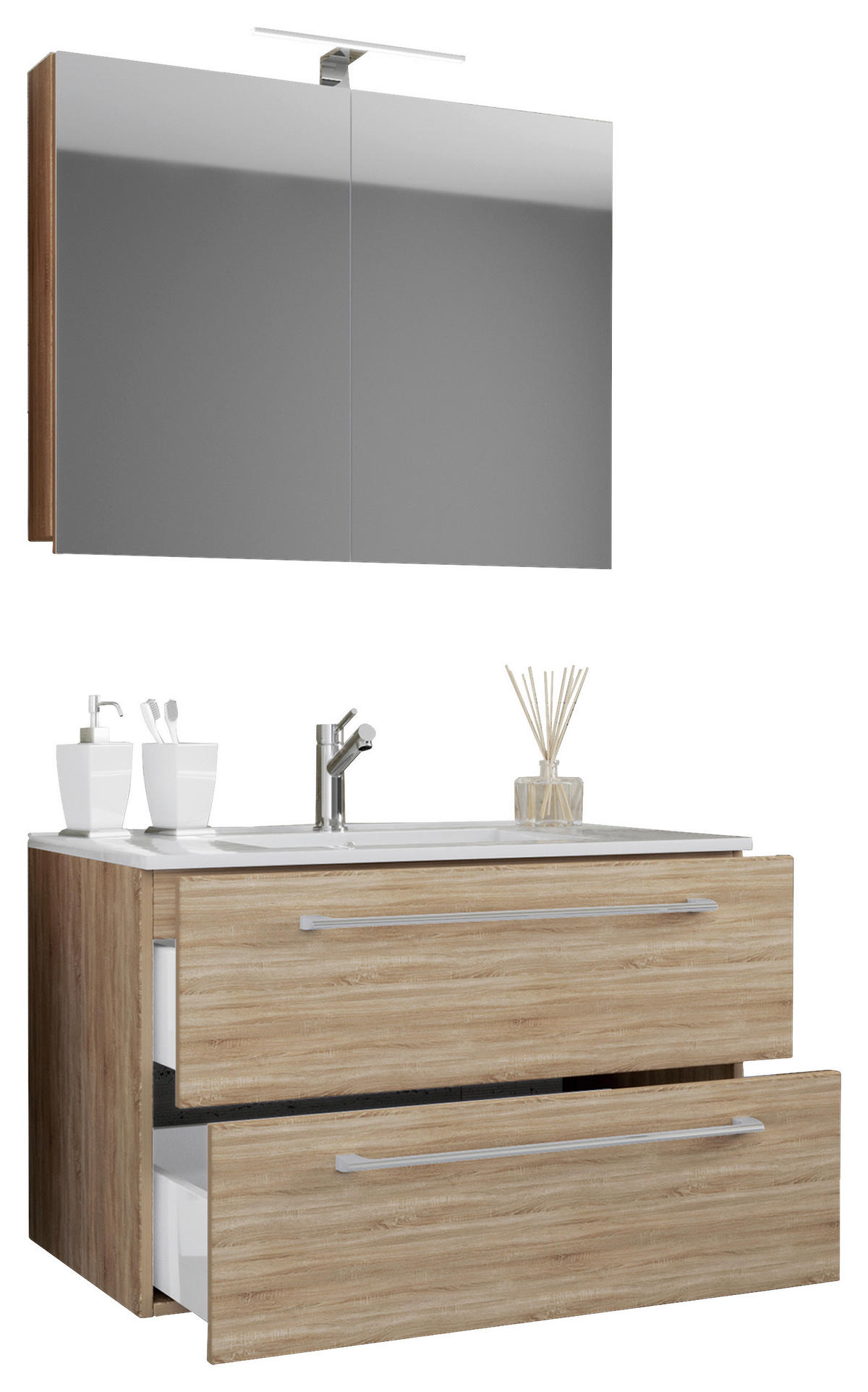 Waschplatz 3tlg-Badinos Eiche Sonoma Nachbildung B/H/T: ca. 60x50x46 cm 3tlg-Badinos - Eiche (60,00/50,00/46,00cm) - VCM Möbel