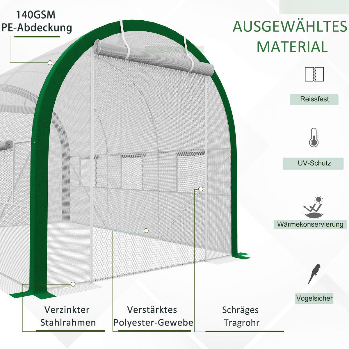 Outsunny Gewächshaus B/H/L: ca. 210x210x358 cm Gewächshaus - weiß (358,00/210,00/210,00cm) - Outsunny