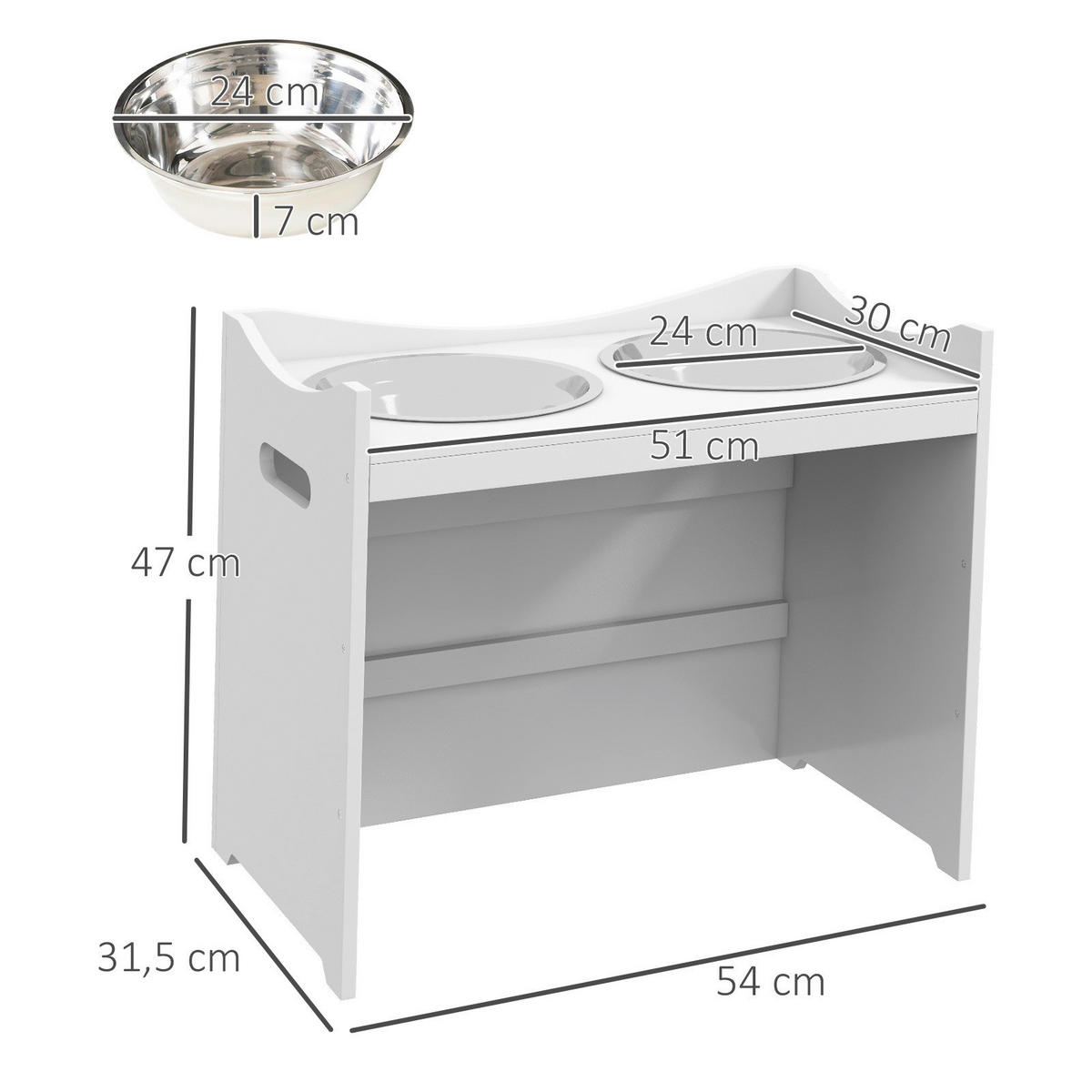 PawHut Futterstation weiß Edelstahl B/H/L: ca. 31,5x47x54 cm Futterstation - weiß (54,00/31,50/47,00cm) - PawHut