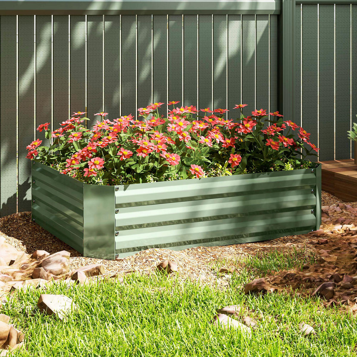 Outsunny Hochbeet dunkelgrün Stahl B/H/L: ca. 90x30x120 cm Hochbeet - dunkelgrün (120,00/90,00/30,00cm) - Outsunny