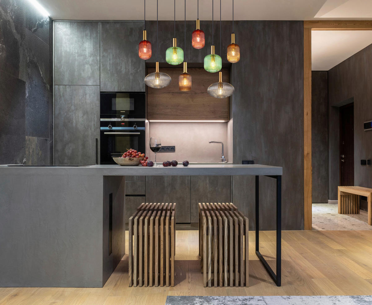 Pendelleuchte messing Metall Glas B/H/L: ca. 48x125x125 cm E27 8 Brennstellen Normy - messing (125,00/48,00/125,00cm)