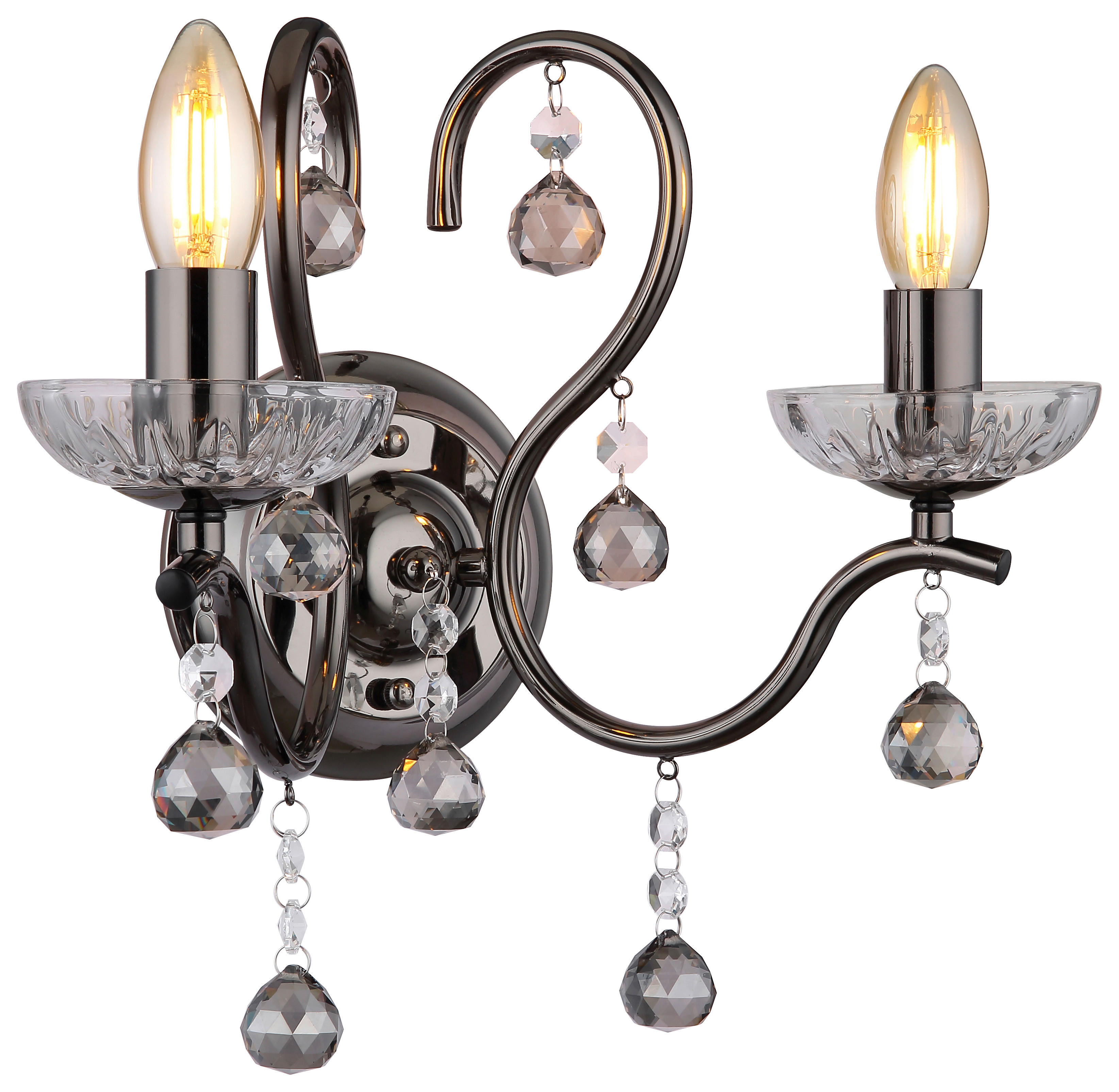 GLOBO Wandleuchte Rauch schwarz transparent Metall Glas B/H/T: ca. 33x33x21,7 cm E14 2 Brennstellen CAMILA - schwarz/Rauch (33,00/33,00/21,70cm) - GLOBO