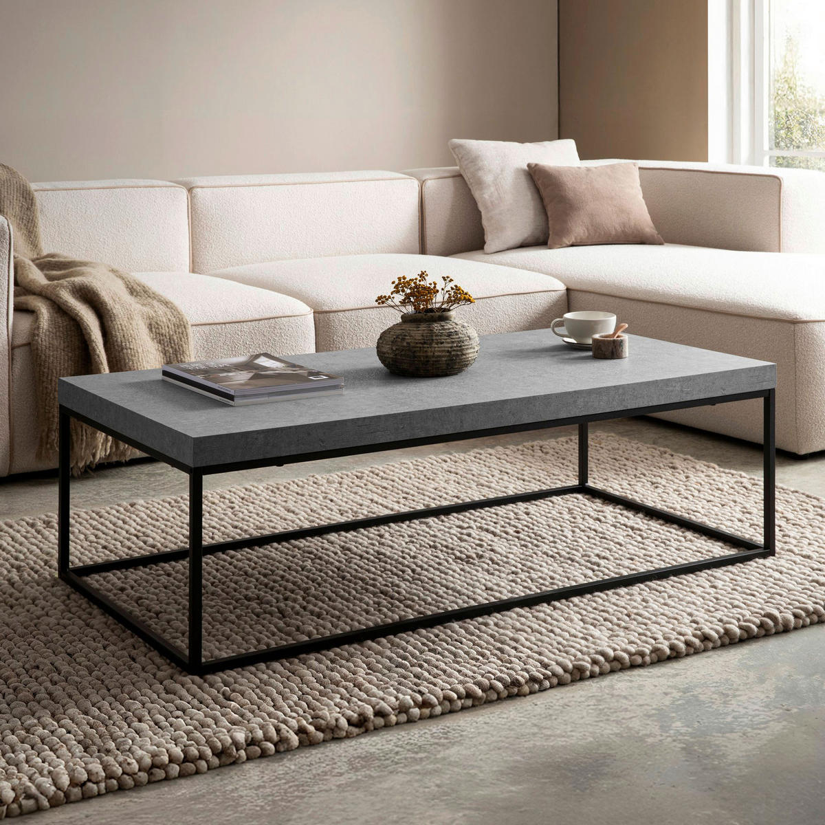 Couchtisch Beton Optik B/H/T: ca. 120x38x60 cm Couchtisch - Beton (120,00/38,00/60,00cm) - Wohnling