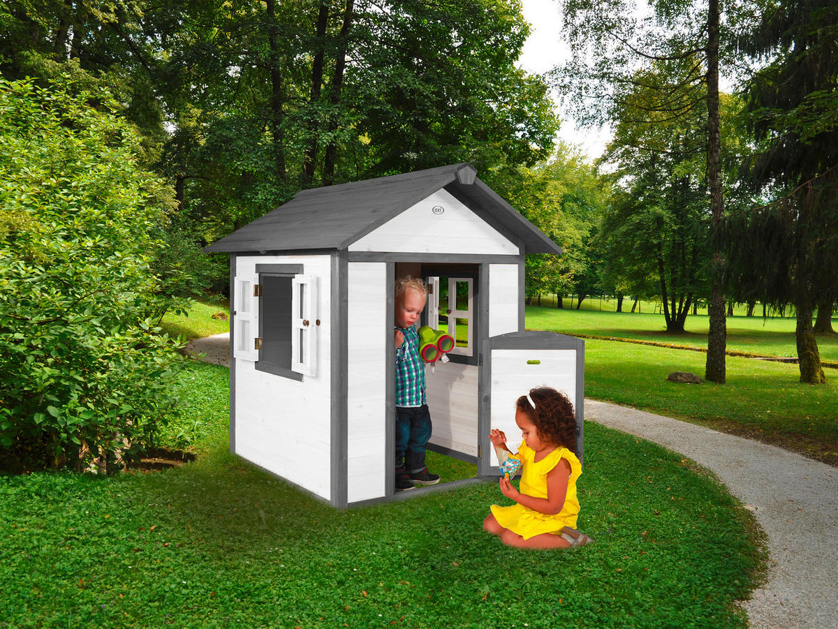 AXI Spielhaus Lodge grau B/H/T: ca. 111x133x135 cm Lodge - weiß/grau (111,00/133,00/135,00cm) - AXI