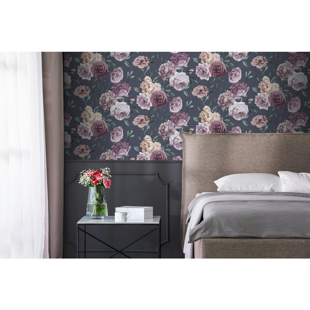 Thumbnail - UGEPA Papiertapete Rosen grau rosa B/L: ca. 53x1005 cm