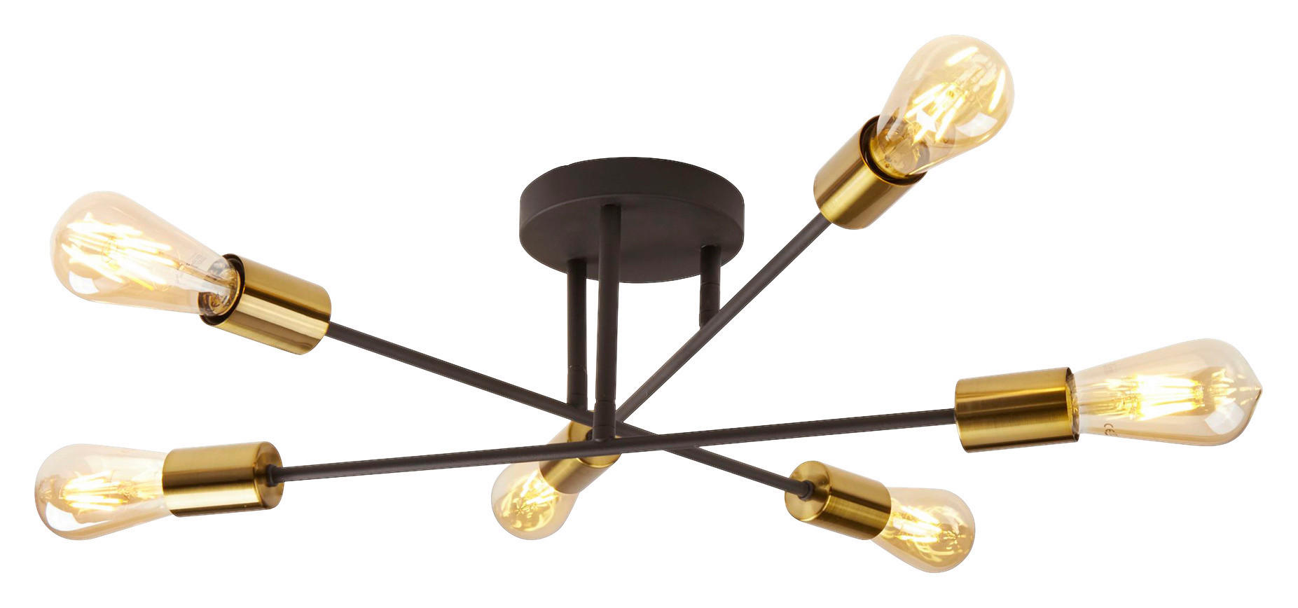 Searchlight Deckenleuchte messing schwarz Stahl B/H/D: ca. 64x20x64 cm E27 6 Brennstellen Armstrong - messing/schwarz (64,00/20,00cm) - Searchlight