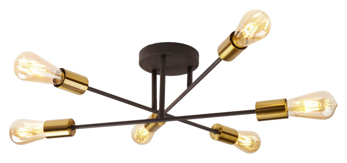 Searchlight Deckenleuchte messing schwarz Stahl B/H/D: ca. 64x20x64 cm E27 6 Brennstellen Armstrong - messing/schwarz (64,00/20,00cm) - Searchlight