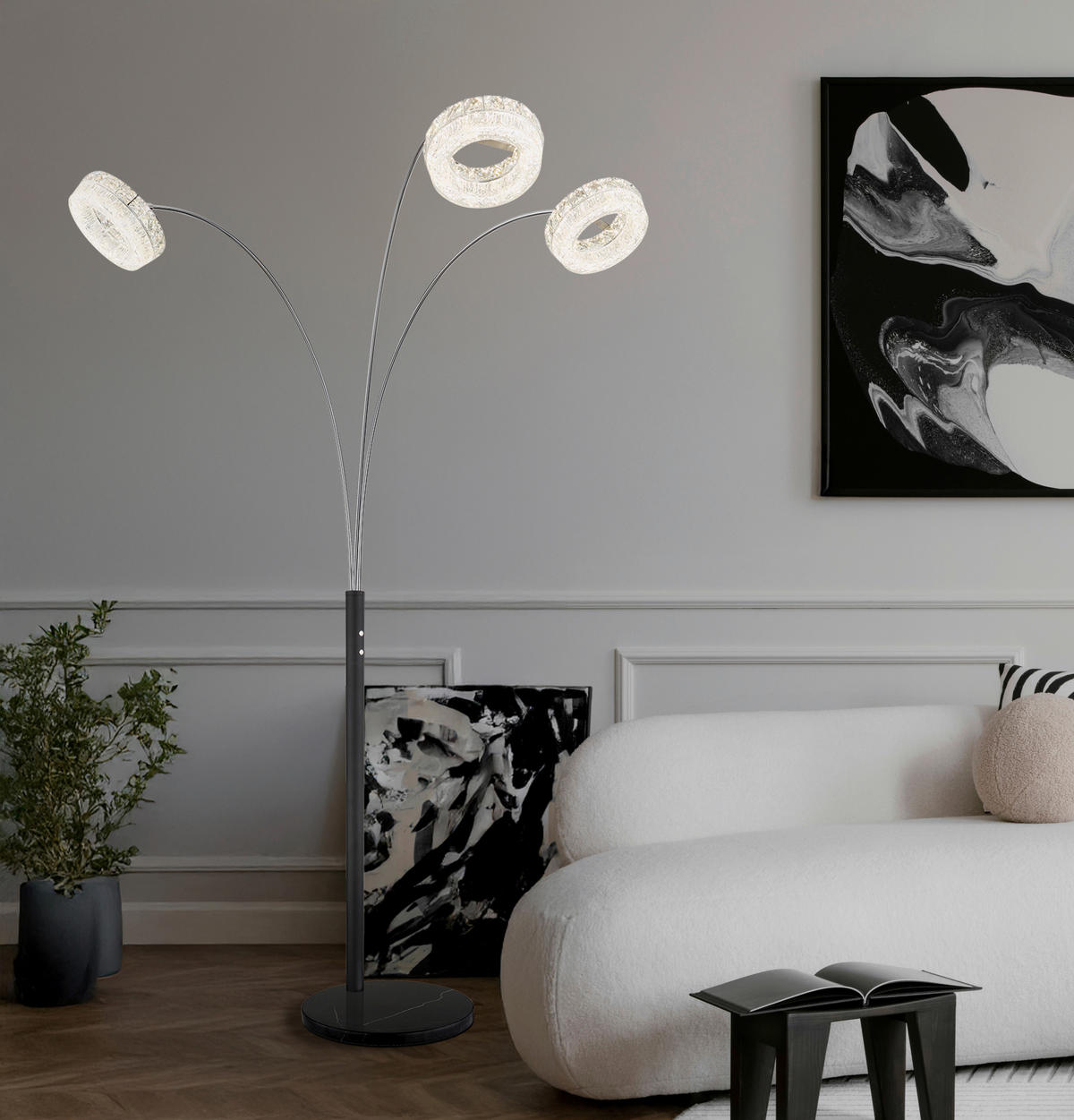 GLOBO Stehleuchte klar schwarz Metall Acryl Glas B/H/L: ca. 102x190x82,5 cm 1 Brennstellen LAUREL - klar/schwarz (82,50/102,00/190,00cm) - GLOBO