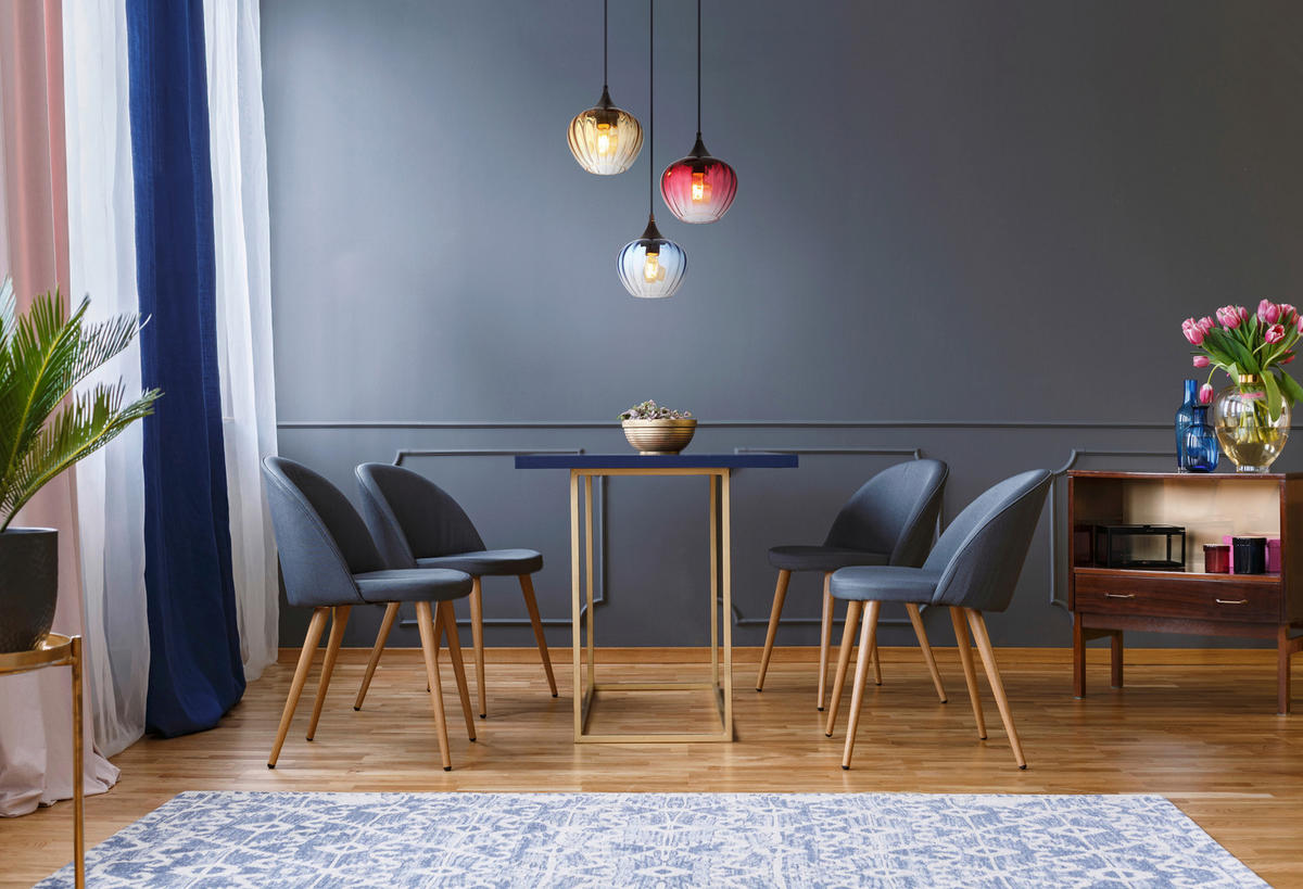 GLOBO Pendelleuchte SANDER 15748-3HR blau schwarz Glas Metall H/D: ca. 150x45 cm E27 3 Brennstellen SANDER - blau/schwarz (45,00/150,00cm) - GLOBO