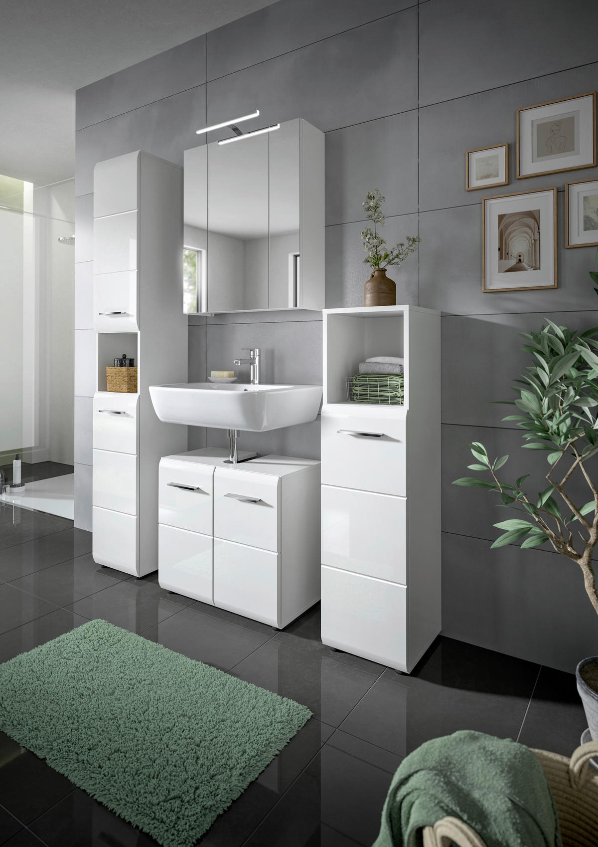 Badezimmer-Set Ice weiß weiß Hochglanz B/H/T: ca. 150x185x30 cm Ice - weiß (150,00/185,00/30,00cm) - xonox.home