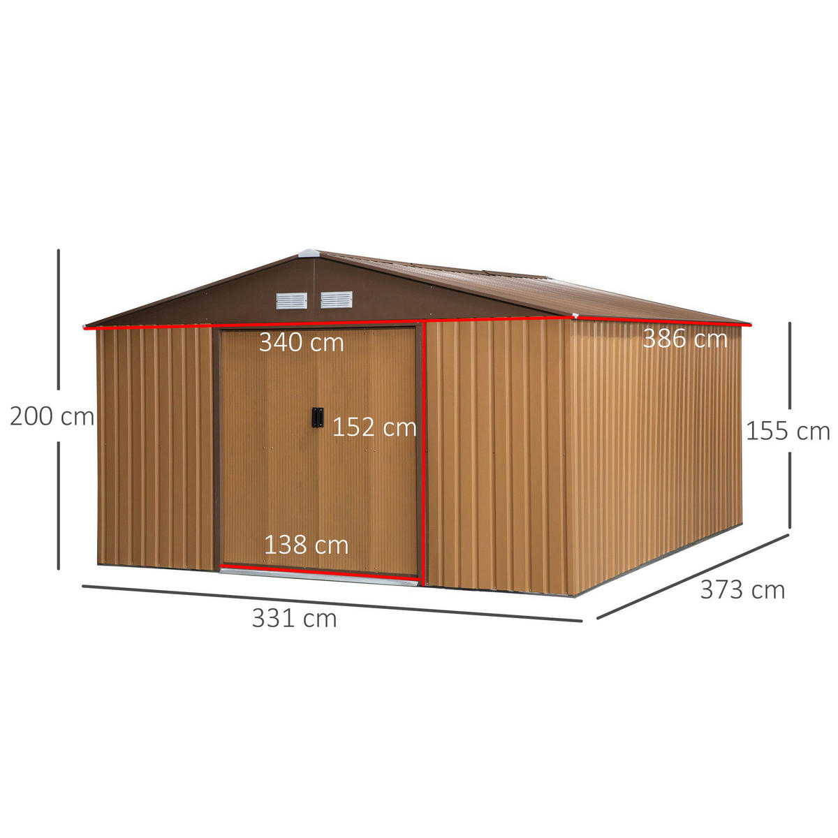 Outsunny Gartenhaus braun B/H/L: ca. 386x200x340 cm Gartenhaus - braun (340,00/386,00/200,00cm) - Outsunny