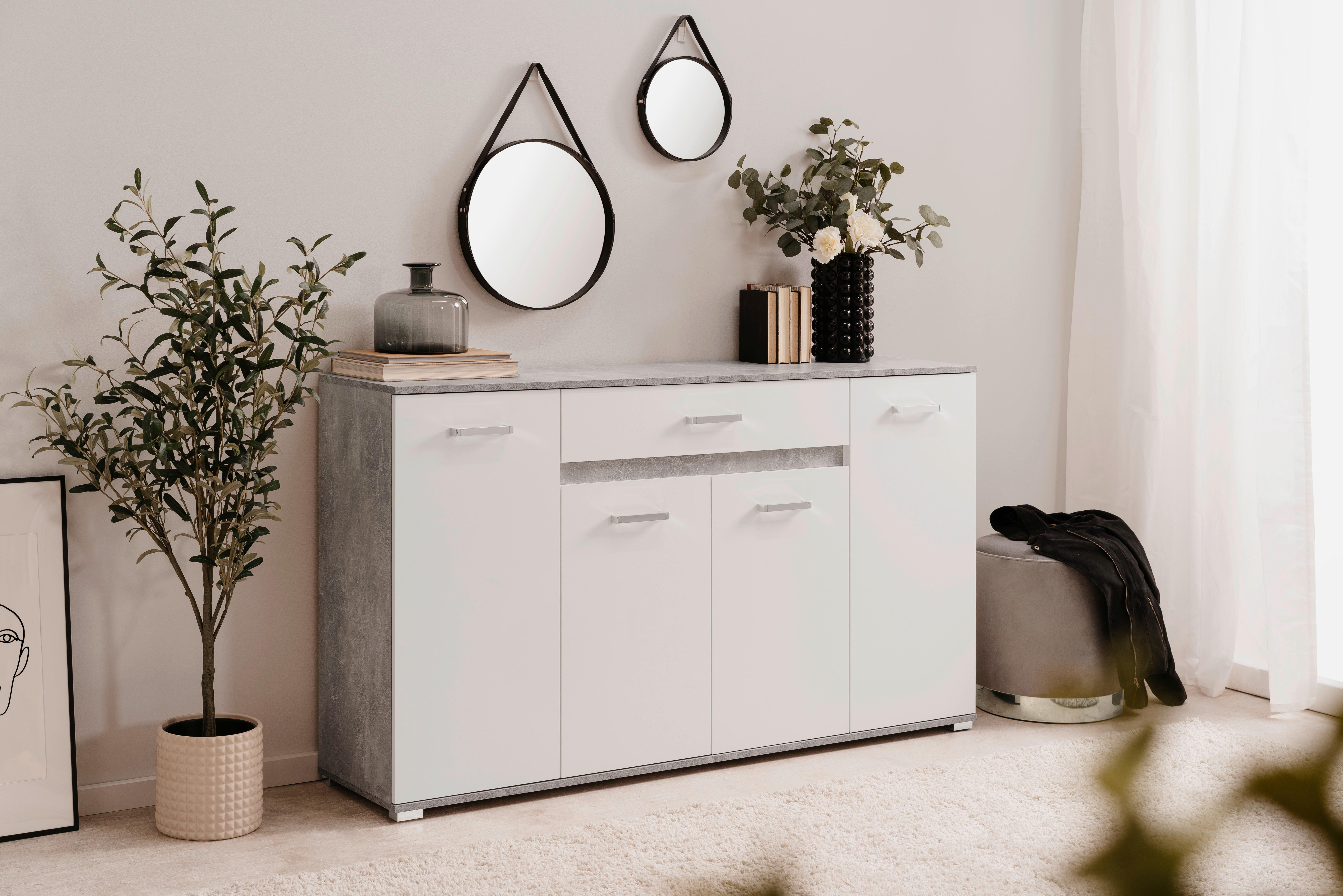 Sideboard Volos Beton Optik weiß B/H/T: ca. 160x90x38 cm Volos - weiß (160,00/90,00/38,00cm)