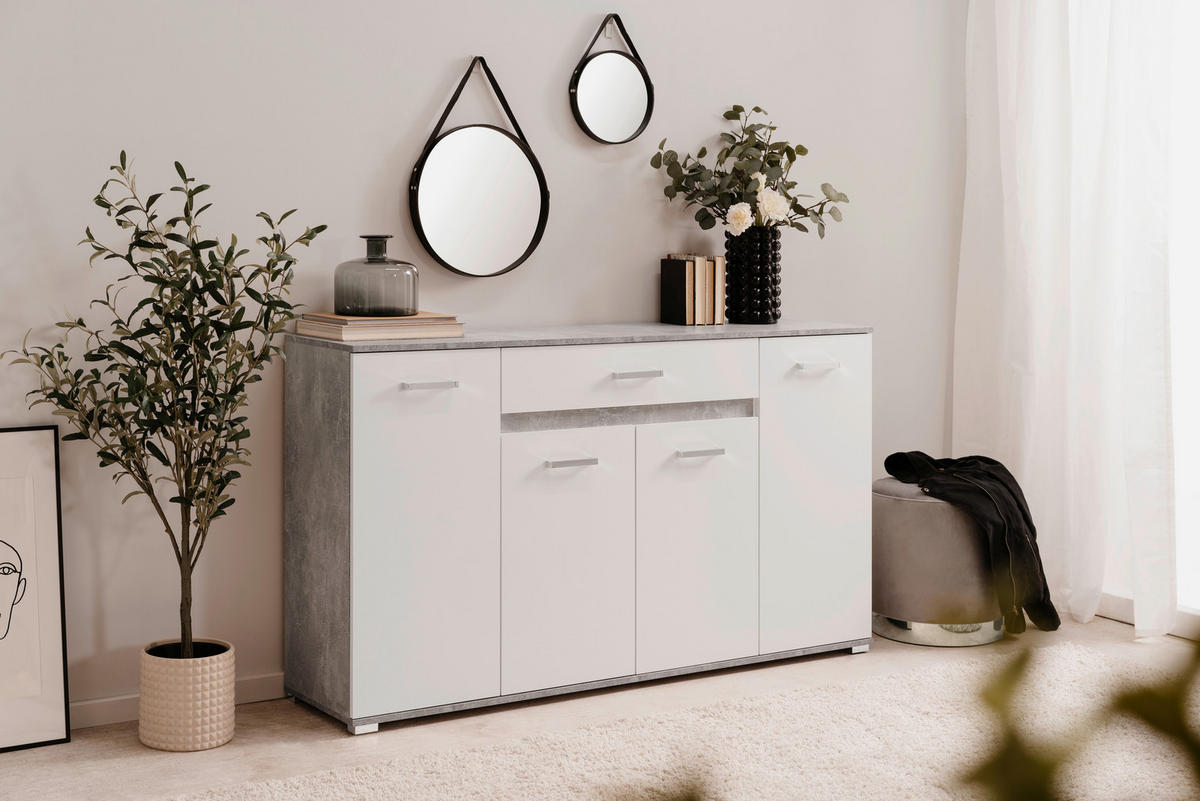 Sideboard Volos Beton Optik weiß B/H/T: ca. 160x90x38 cm Volos - weiß (160,00/90,00/38,00cm)
