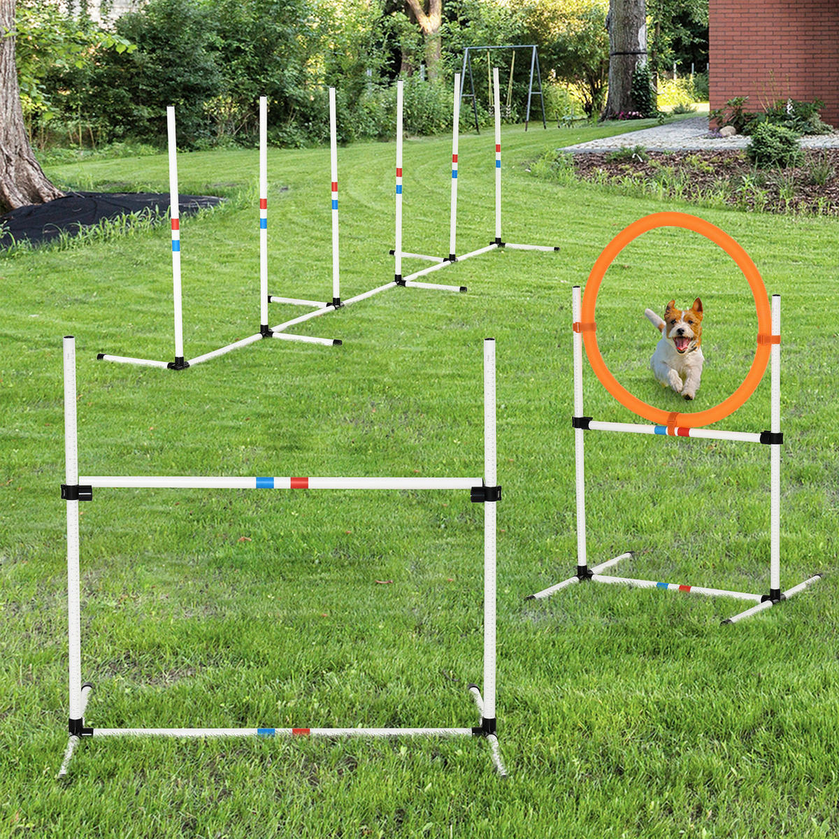 PawHut Outdoor-Aktivitäten gelb Polypropylen B/H/L: ca. 67x323x94,5 cm Agility-Ausrüstung - weiß/gelb (94,50/67,00/323,00cm) - PawHut