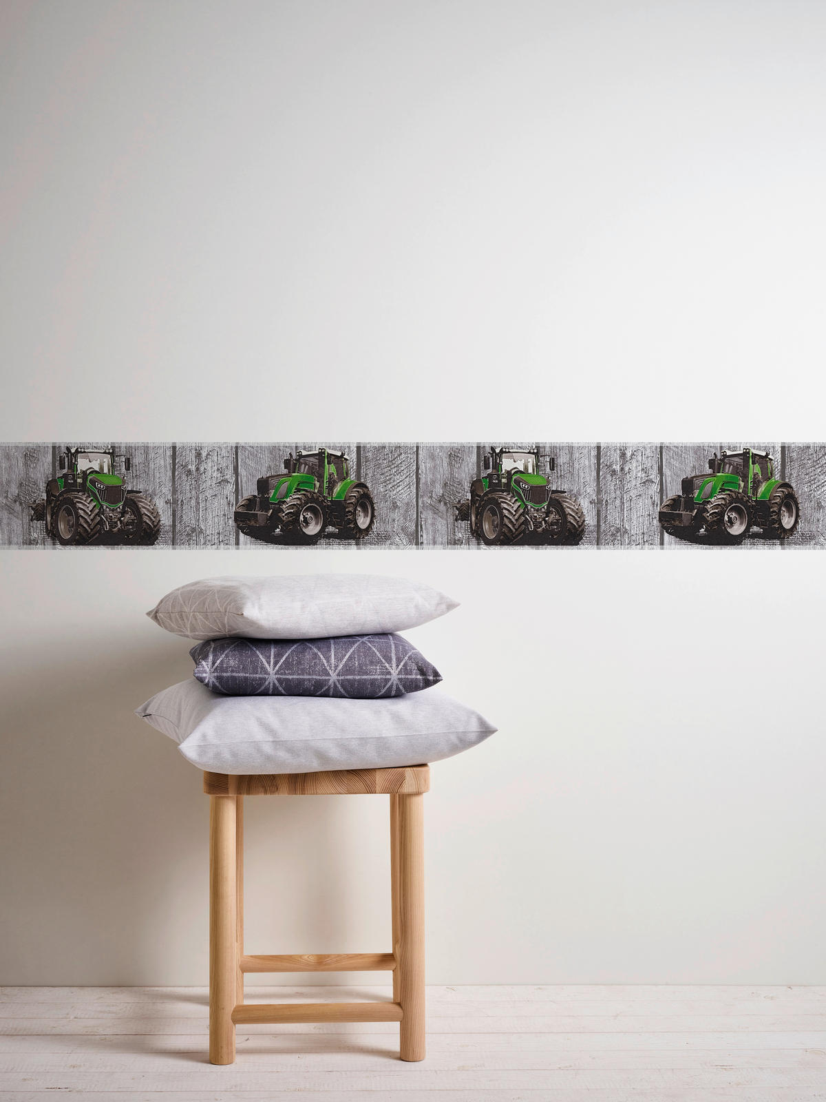 Borte Traktor grau grün B/L: ca. 13x500 cm Borte_35843-1 Holzoptik m. Traktor - grün/grau (13,00/500,00cm)