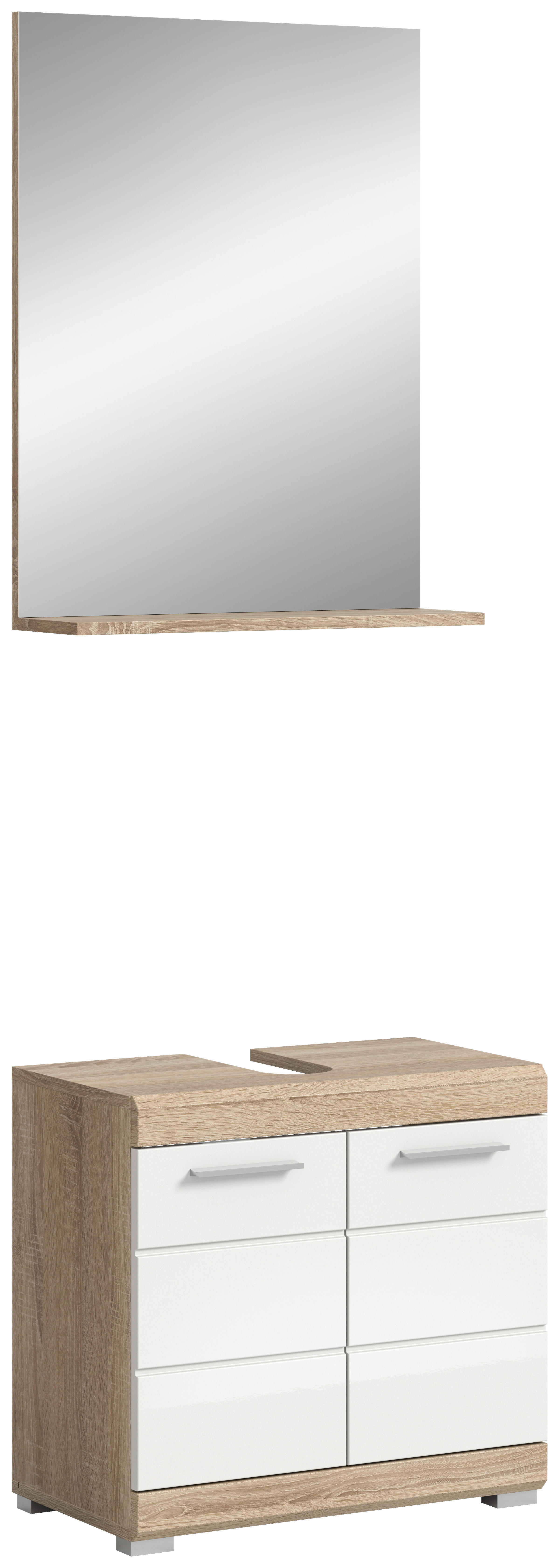 Badezimmer-Set Lambada Eiche Sonoma Nachbildung weiß Hochglanz B/H/T: ca. 60x191x34 cm Lambada - Eiche/weiß (60,00/191,00/34,00cm) - xonox.home