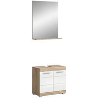 Badezimmer-Set Lambada Eiche Sonoma Nachbildung weiß Hochglanz B/H/T: ca. 60x191x34 cm Lambada - Eiche/weiß (60,00/191,00/34,00cm) - xonox.home