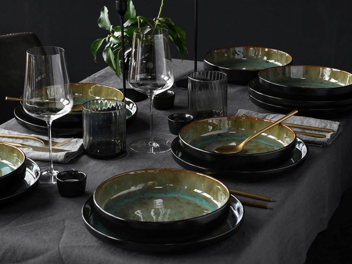 CreaTable Tafelservice Nordic Fjord grün Steinzeug 12 tlg. Nordic Fjord - grün - CreaTable