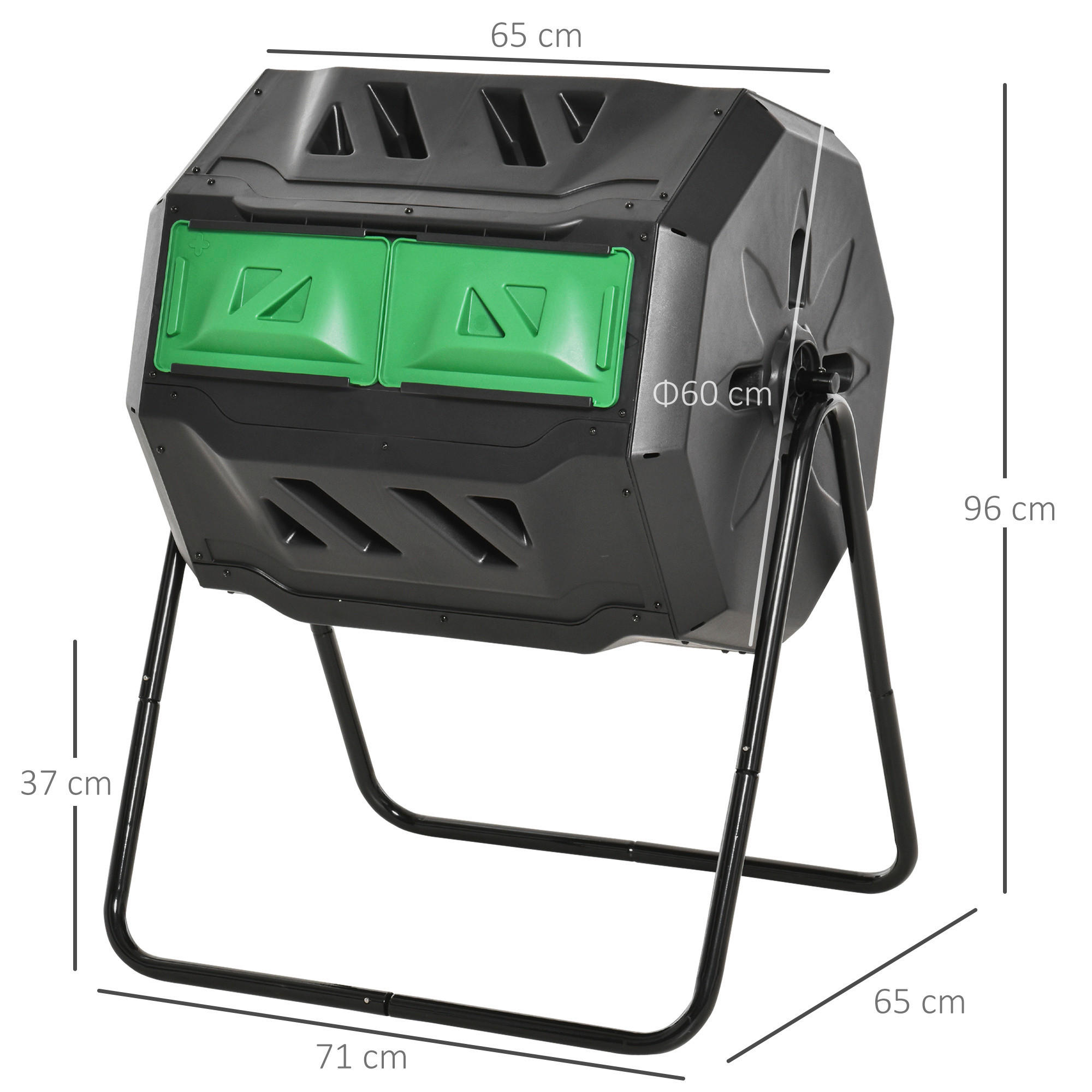Outsunny Komposttrommel schwarz B/H/L: ca. 65x96x71 cm Trommelkomposter - schwarz (71,00/65,00/96,00cm) - Outsunny