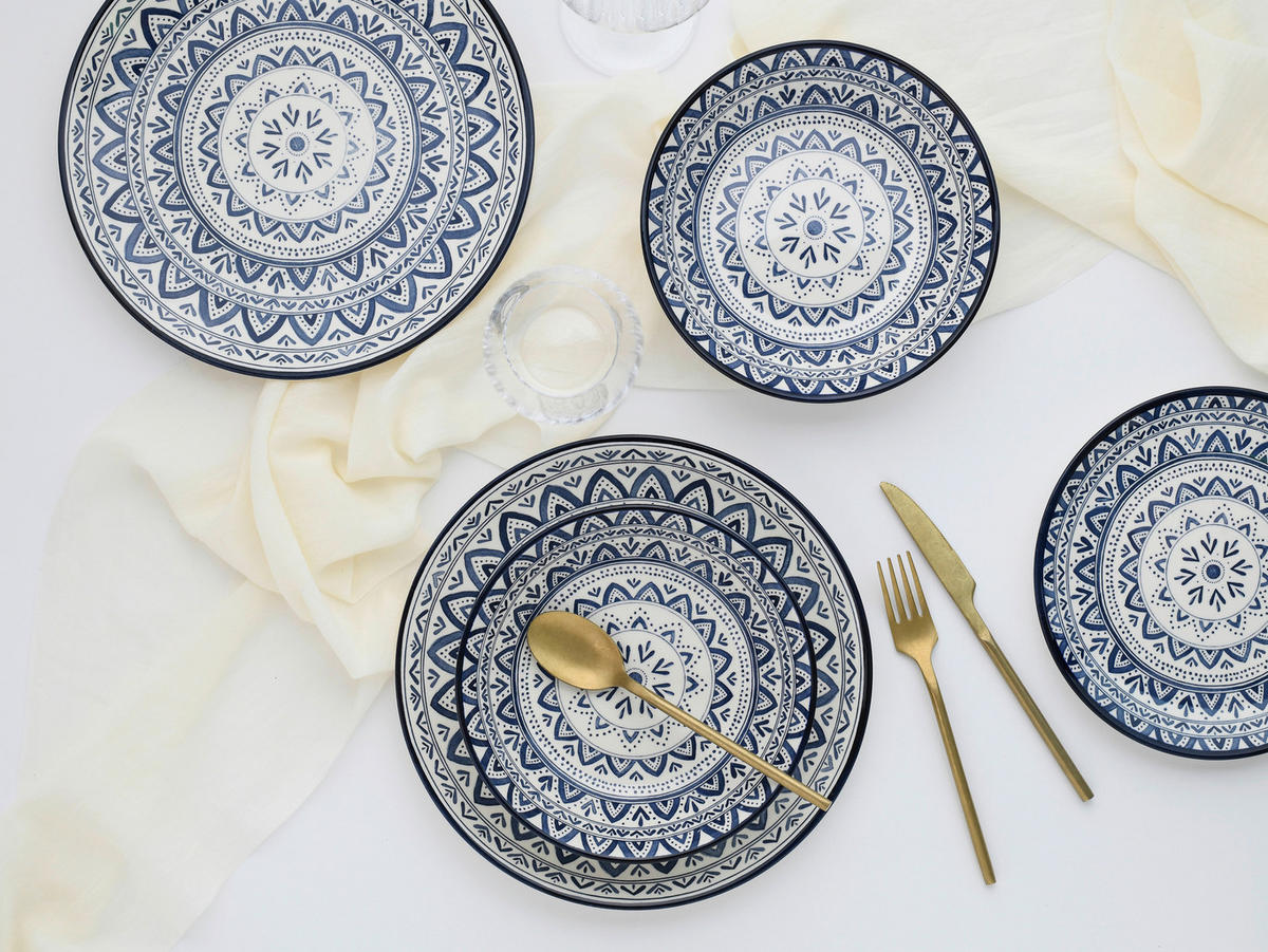 CreaTable Tafelservice Mexico blau Steingut 18 tlg. Mexico - blau (31,50/30,50/33,00cm) - CreaTable