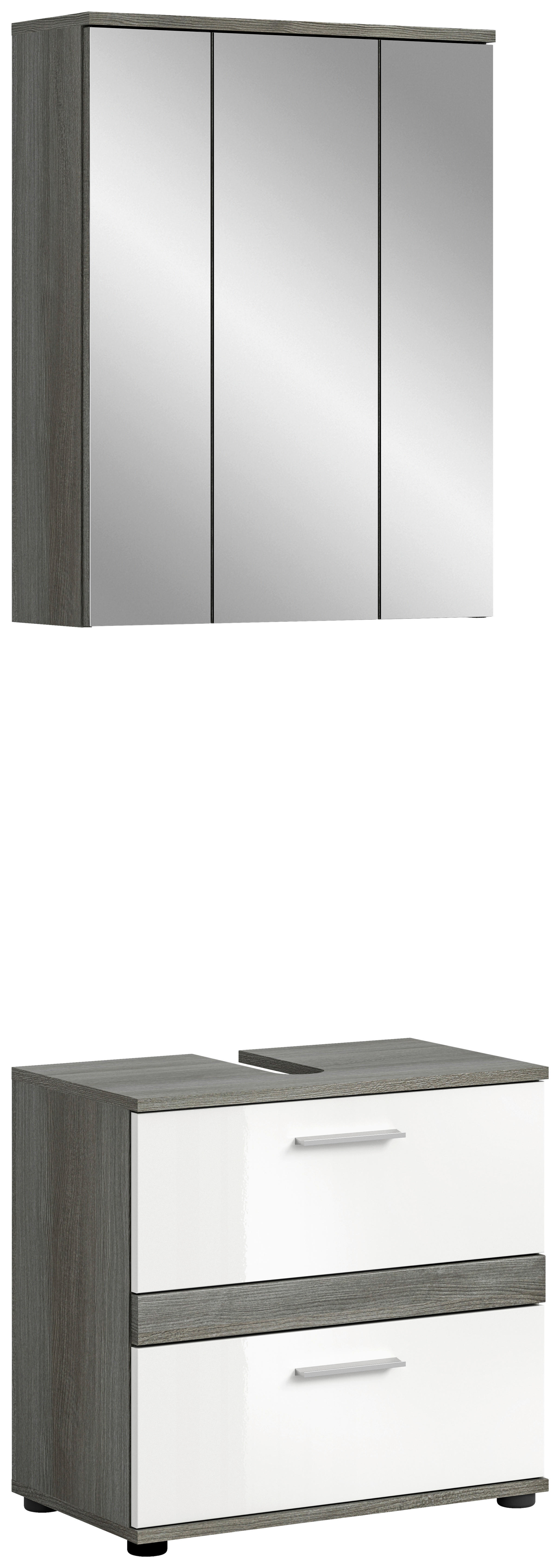 Badezimmer-Set BLAKE Rauchsilber Nachbildung weiß Hochglanz B/H/T: ca. 60x191x34 cm BLAKE - weiß (60,00/191,00/34,00cm) - xonox.home