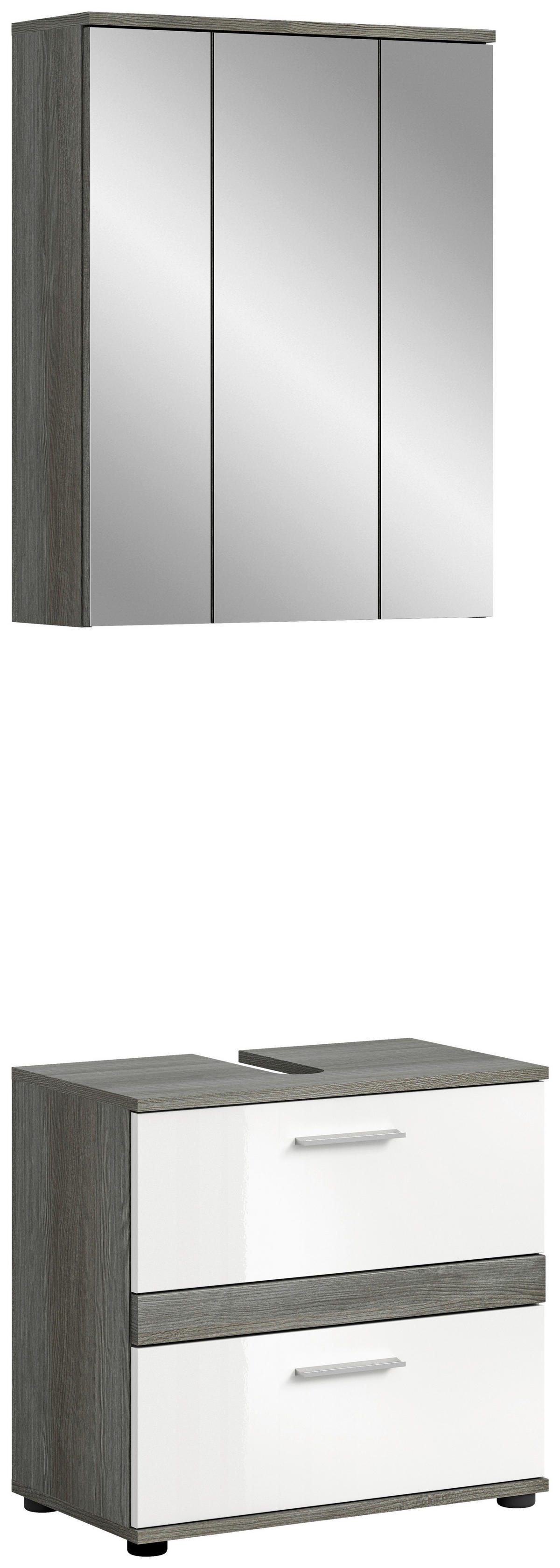Badezimmer-Set BLAKE Rauchsilber Nachbildung weiß Hochglanz B/H/T: ca. 60x191x34 cm BLAKE - weiß (60,00/191,00/34,00cm) - xonox.home