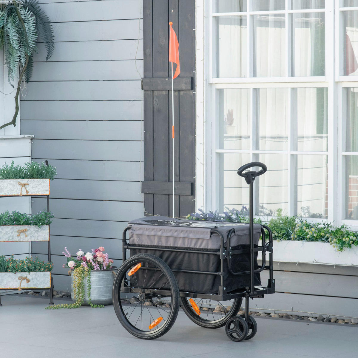 HOMCOM Fahrradanhänger grau grau B/H/L: ca. 64x130x103 cm Lastenanhänger - schwarz/grau (103,00/64,00/130,00cm) - HOMCOM