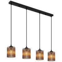 GLOBO Pendelleuchte LEEDS 33080408 schwarz Rauch Metall Kunststoff B/H/L: ca. 87x133x12 cm E14 4 Brennstellen LEEDS - schwarz/Rauch (12,00/87,00/133,00cm) - GLOBO