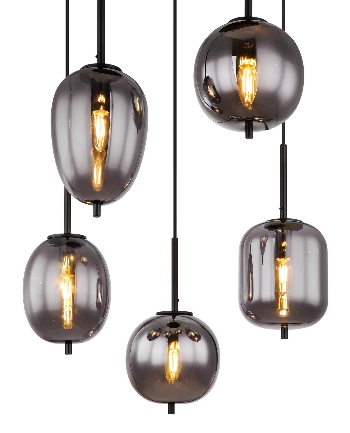 GLOBO Pendelleuchte Blacky 15345-5 schwarz natur Rauch Metall Aluminium Glas H/D: ca. 150x57,5 cm E14 5 Brennstellen Pendelleuchte Blacky - natur/schwarz (57,50/150,00cm) - GLOBO