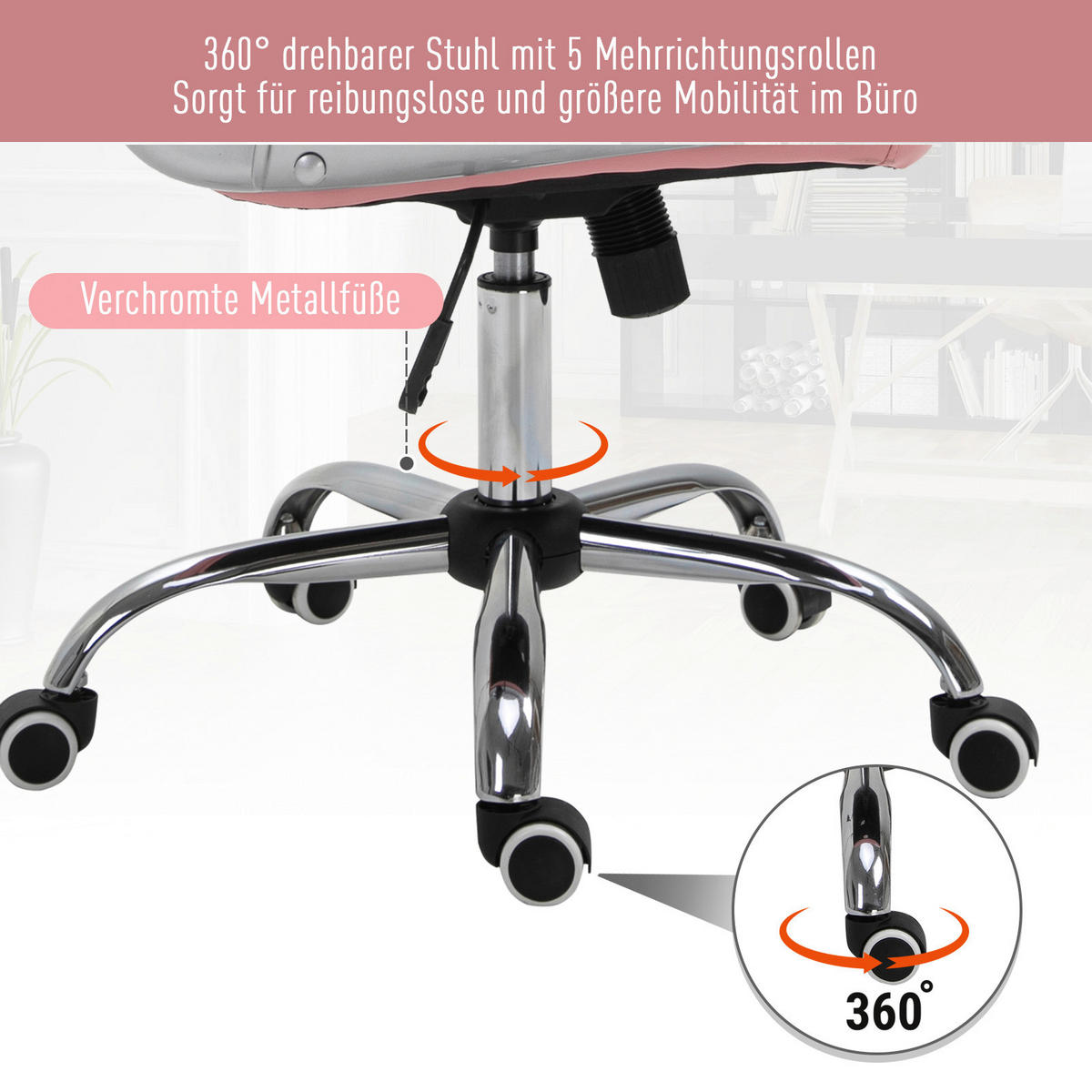Drehstuhl 921-169V01PK rosa 921-169V01PK - rosa (60,50/59,50cm) - Vinsetto